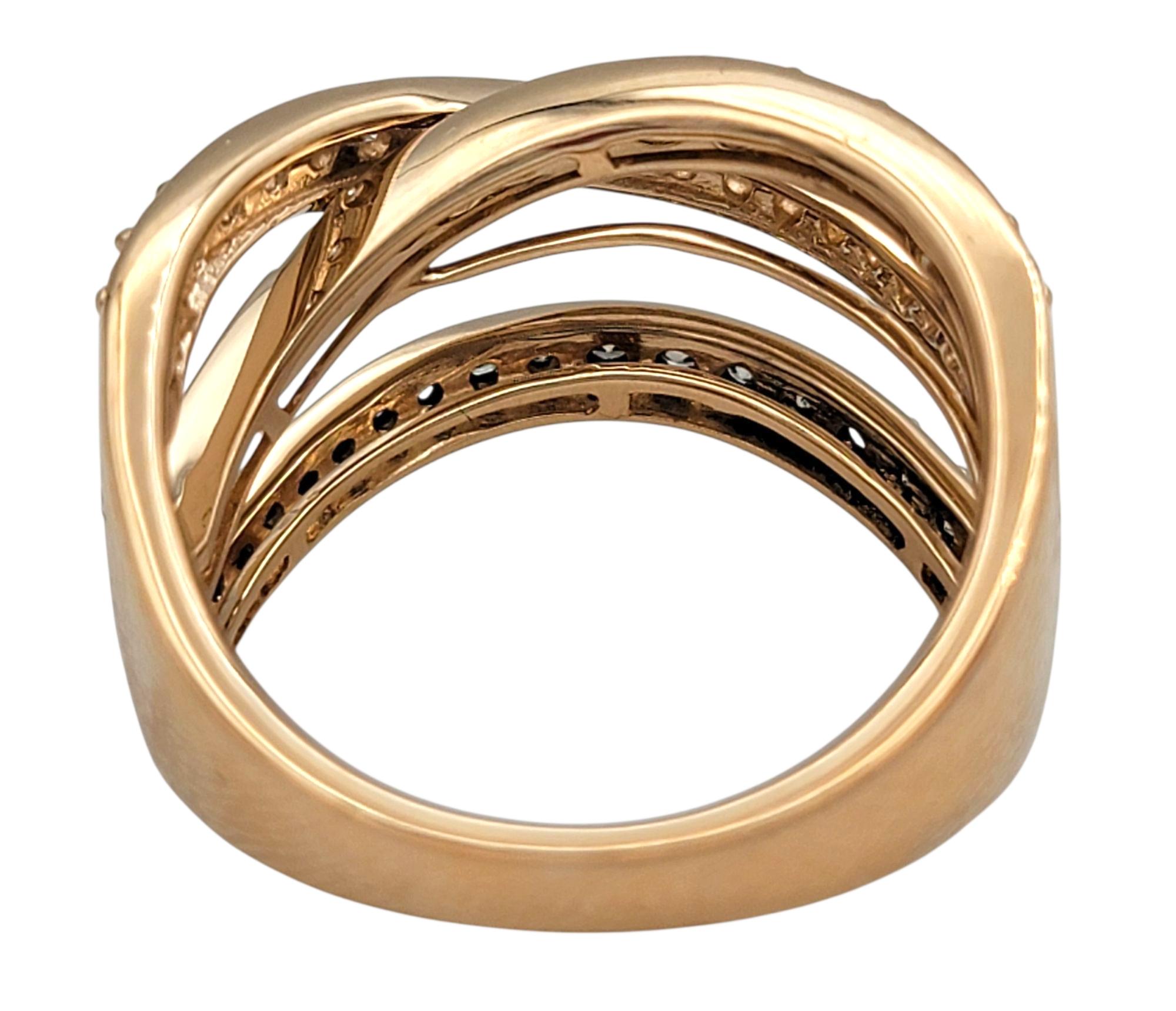 Le Vian Triple Row White and Brown Pavé Diamond Band Ring in 14 Karat Rose Gold in vendita 1