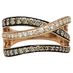 Le Vian Triple Row White and Brown Pavé Diamond Band Ring in 14 Karat Rose Gold