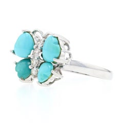 Le Vian Turquoise and Diamond Butterfly Ring White Gold, 14k Gold Cabochon .18ct