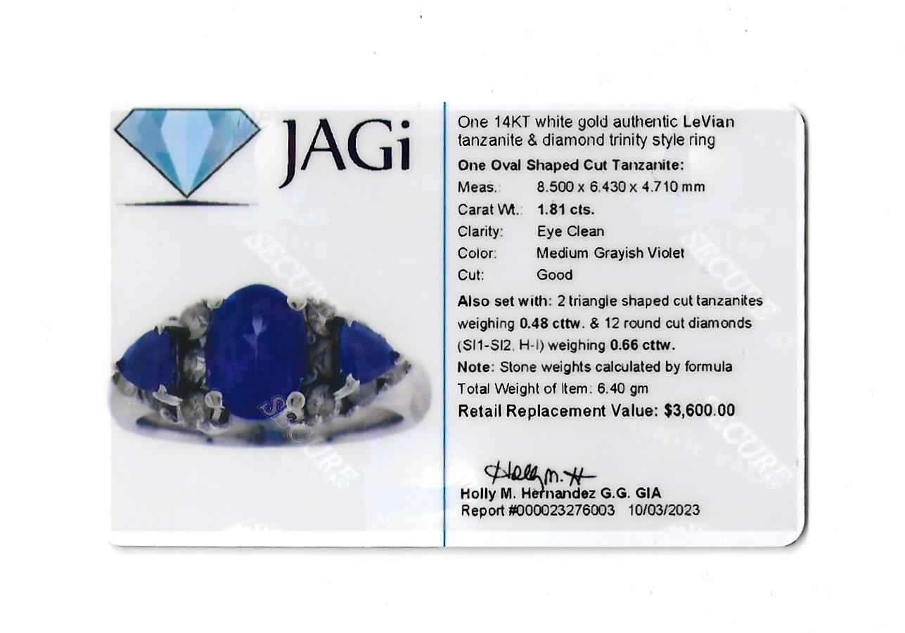 Le Vian Violet Tanzanite and Diamond Three Stone Ring in 14 Karat White Gold For Sale 3