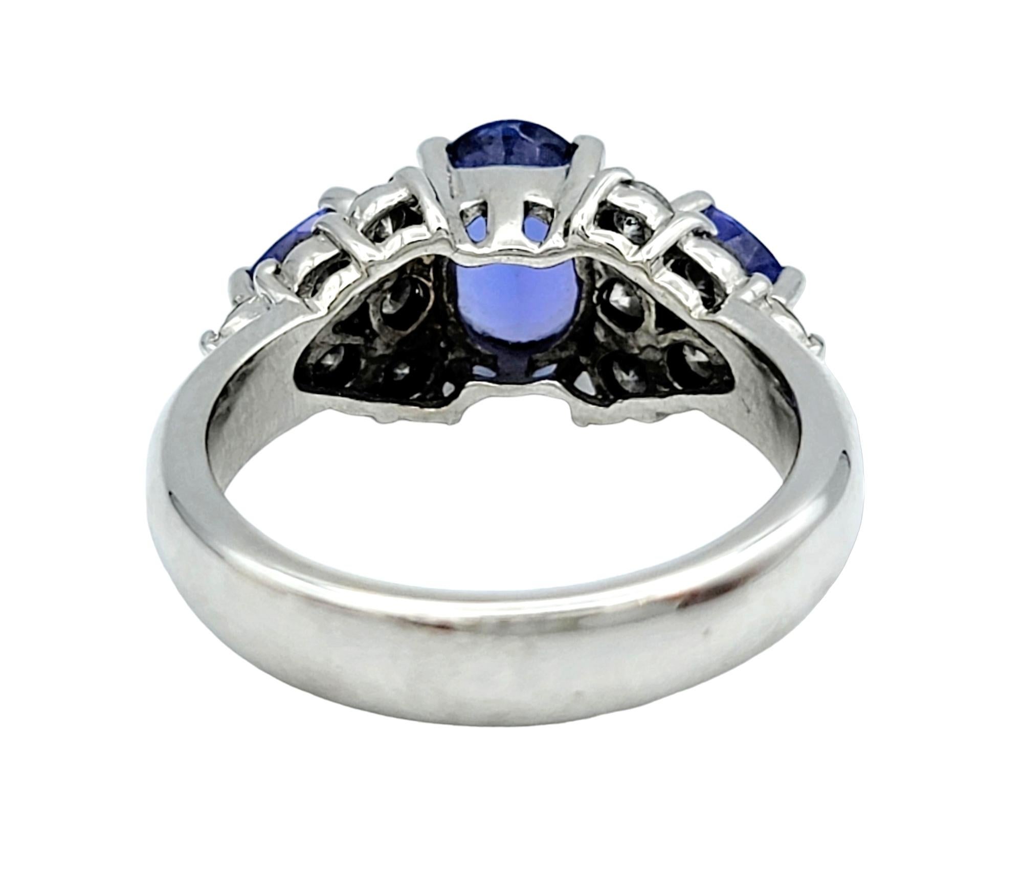 Contemporary Le Vian Violet Tanzanite and Diamond Three Stone Ring in 14 Karat White Gold For Sale