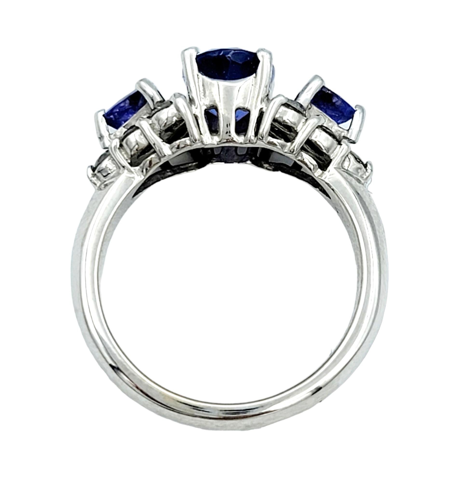 Oval Cut Le Vian Violet Tanzanite and Diamond Three Stone Ring in 14 Karat White Gold For Sale