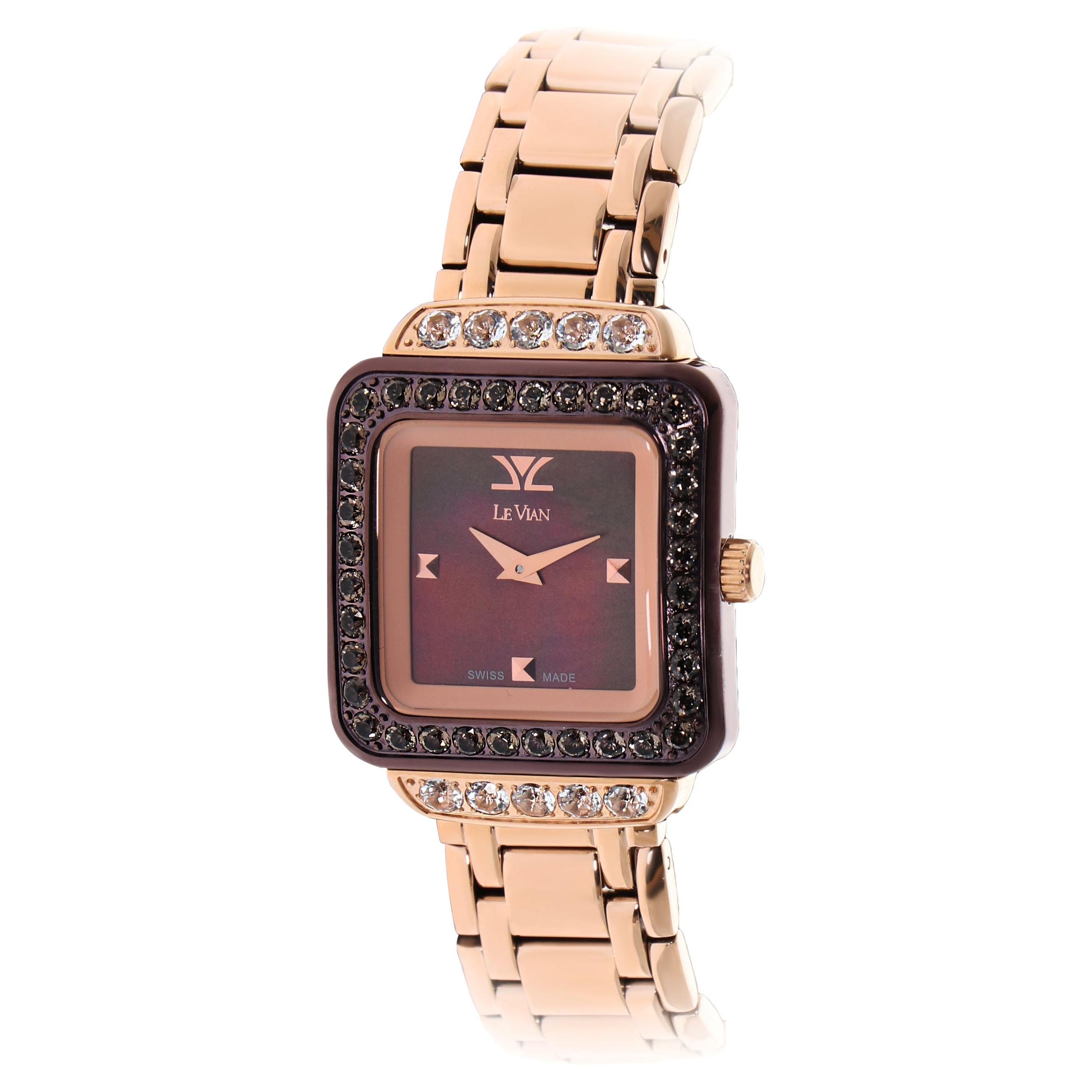 Le Vian Watch Chocolate Quartz Vanilla Topaz in Strawberry Gold Stainless Steel For Sale
