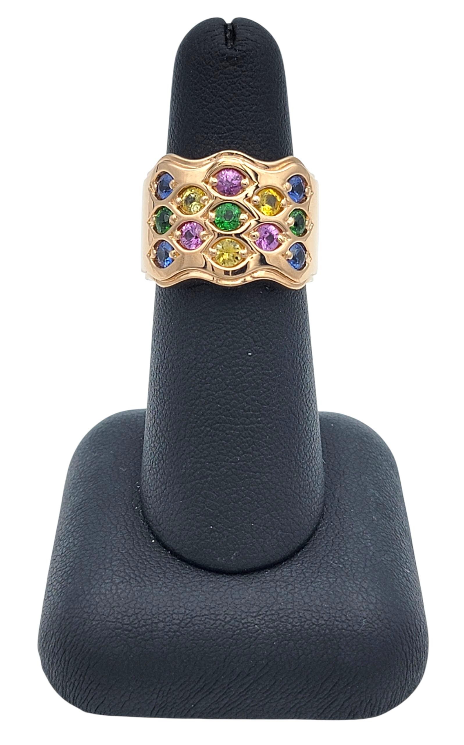Le Viane - Bague à large bande en or rose 18 carats avec pierres ondulées multicolores en vente 6