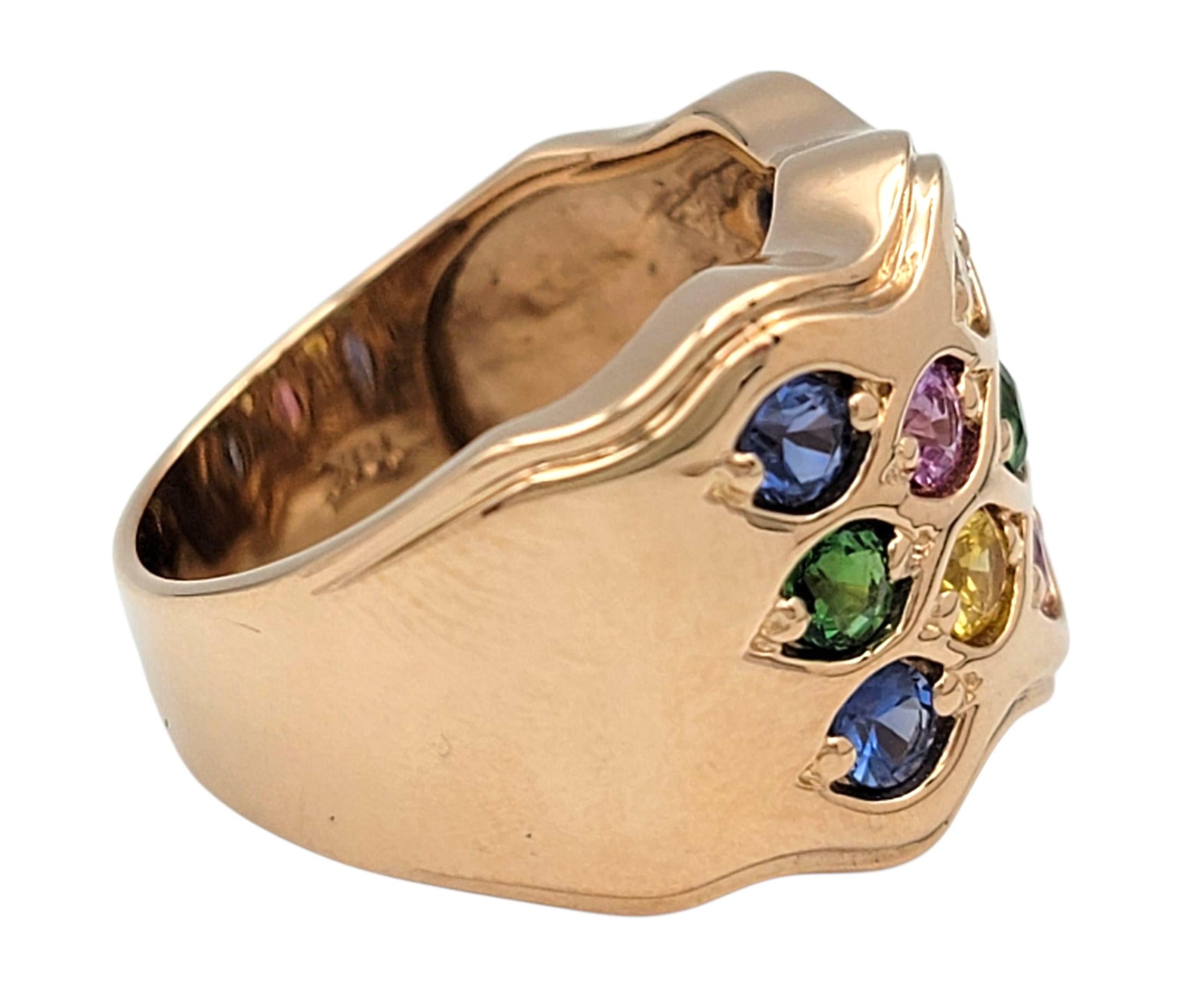 Le Viane - Bague à large bande en or rose 18 carats avec pierres ondulées multicolores Bon état - En vente à Scottsdale, AZ