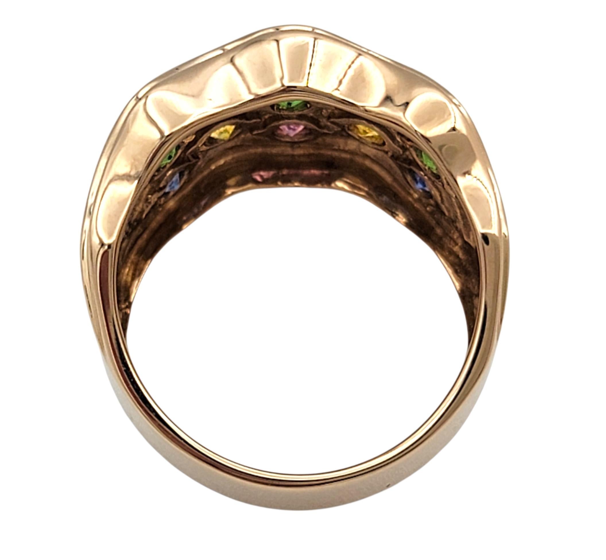 Le Viane - Bague à large bande en or rose 18 carats avec pierres ondulées multicolores Pour femmes en vente