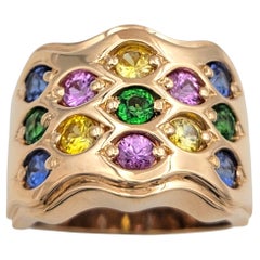 Le Vian Wavy Multi Colored Gemstone Wide Band Ring in 18 Karat Rose Gold