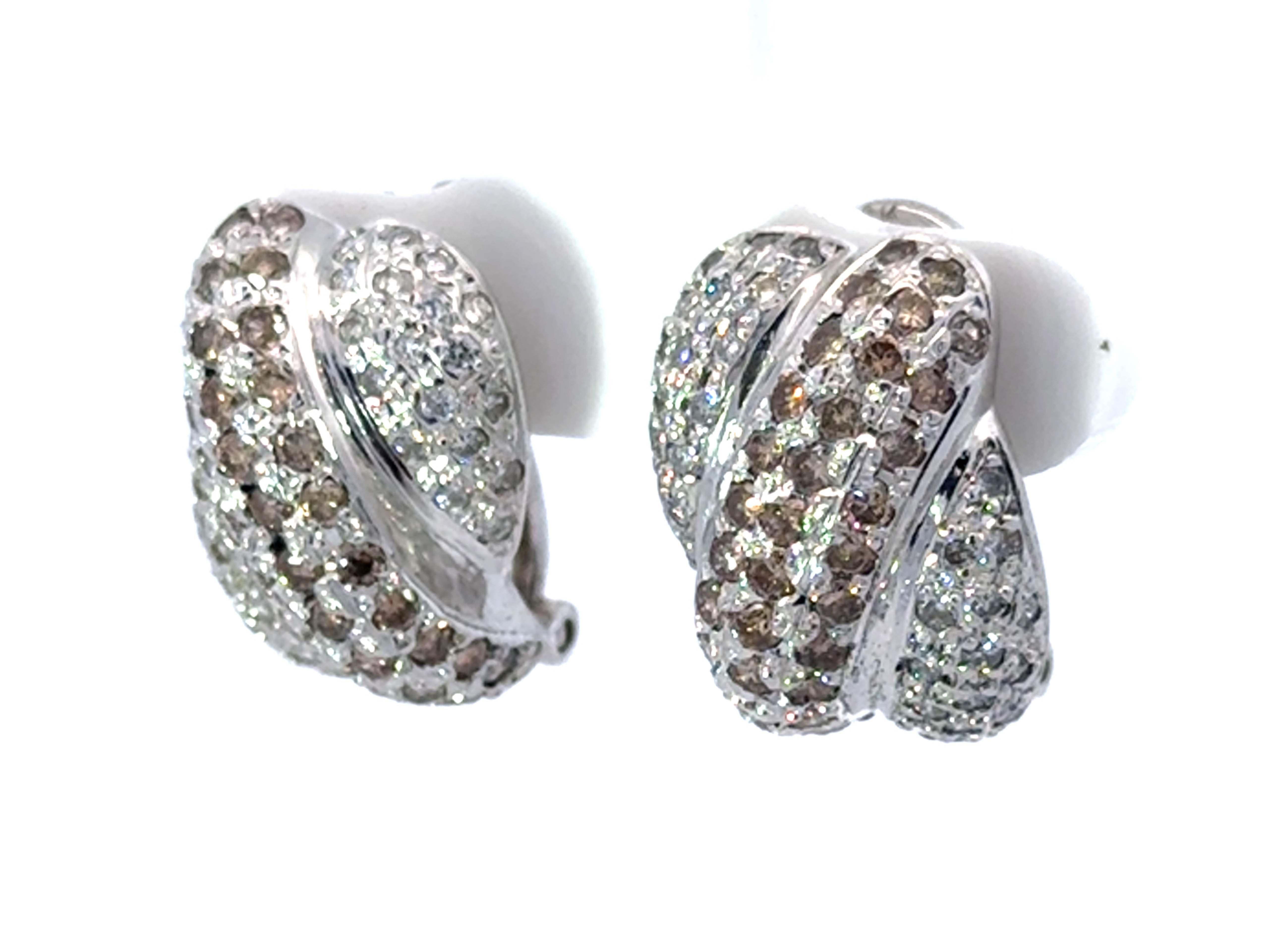 Modern Le Vian Wide Diamond Huggie Earrings 14K White Gold For Sale