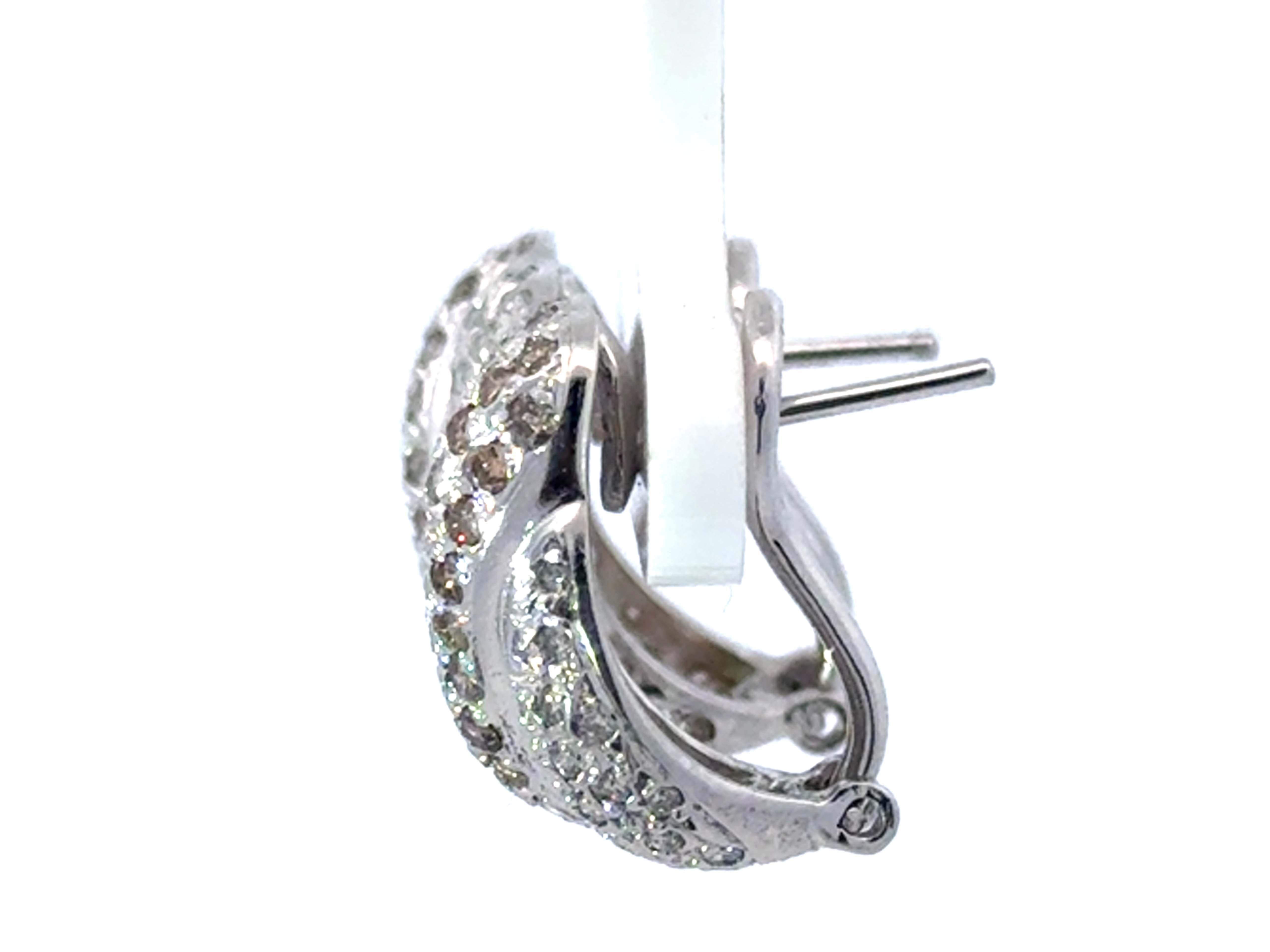 Le Vian Wide Diamond Huggie Earrings 14K White Gold In Excellent Condition For Sale In Honolulu, HI