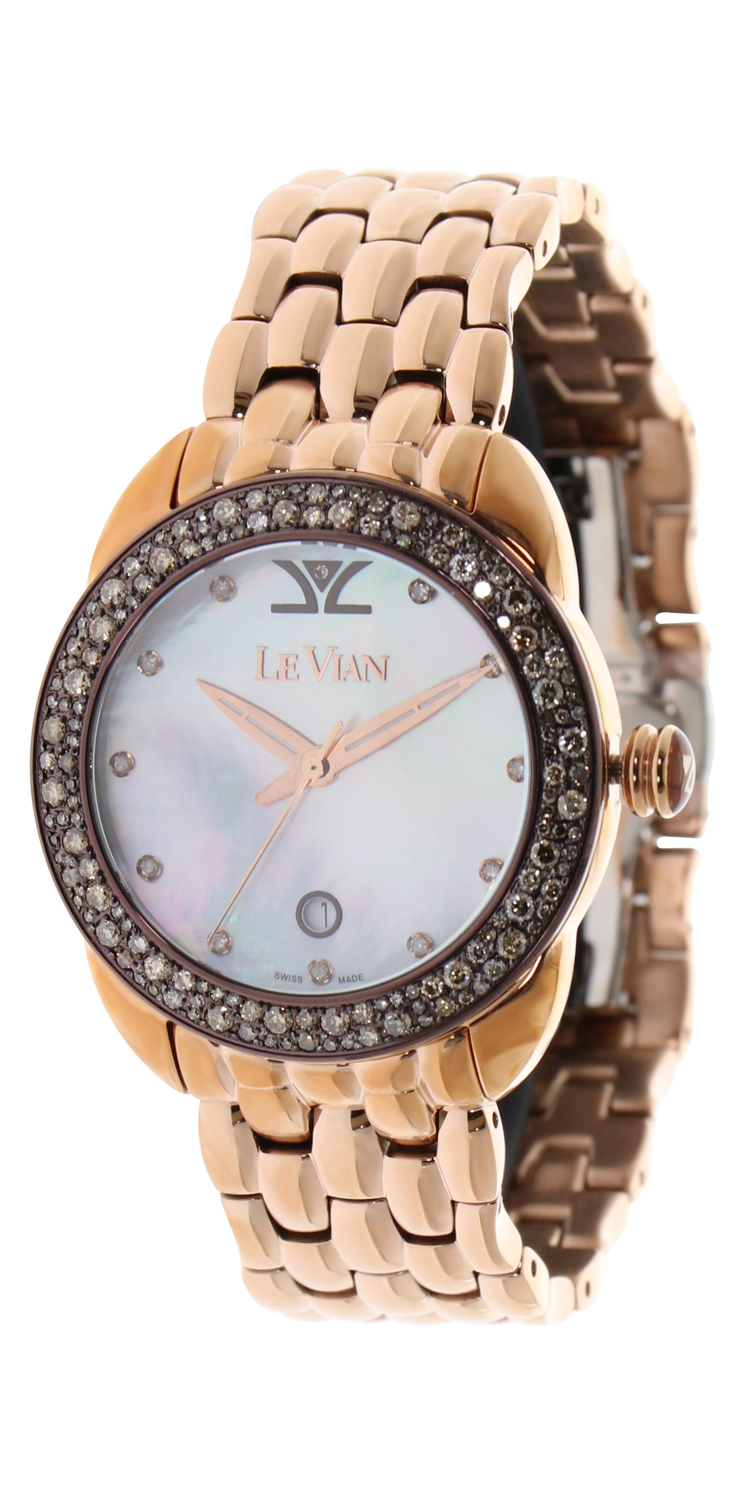 Le Vian 38mm round Wristwatch with 1.93cts of Chocolate and Vanilla Diamonds in Strawberry Gold Stainless Steel.
