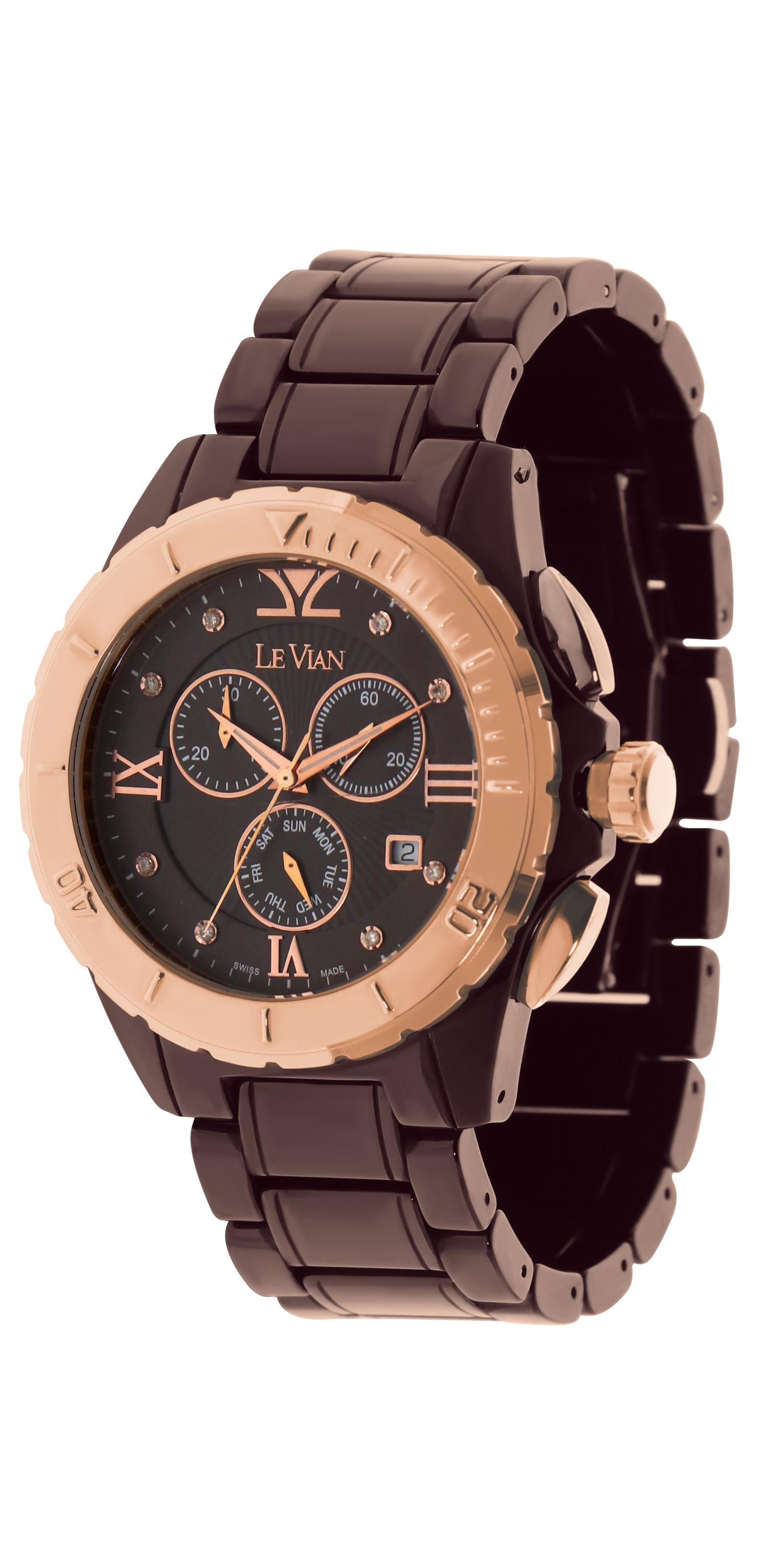 Le Vian 45mm Round Wristwatch featuring 0.06cts of Vanilla Diamonds, in Chocolate Stainless Steel and a Ceramic Band

