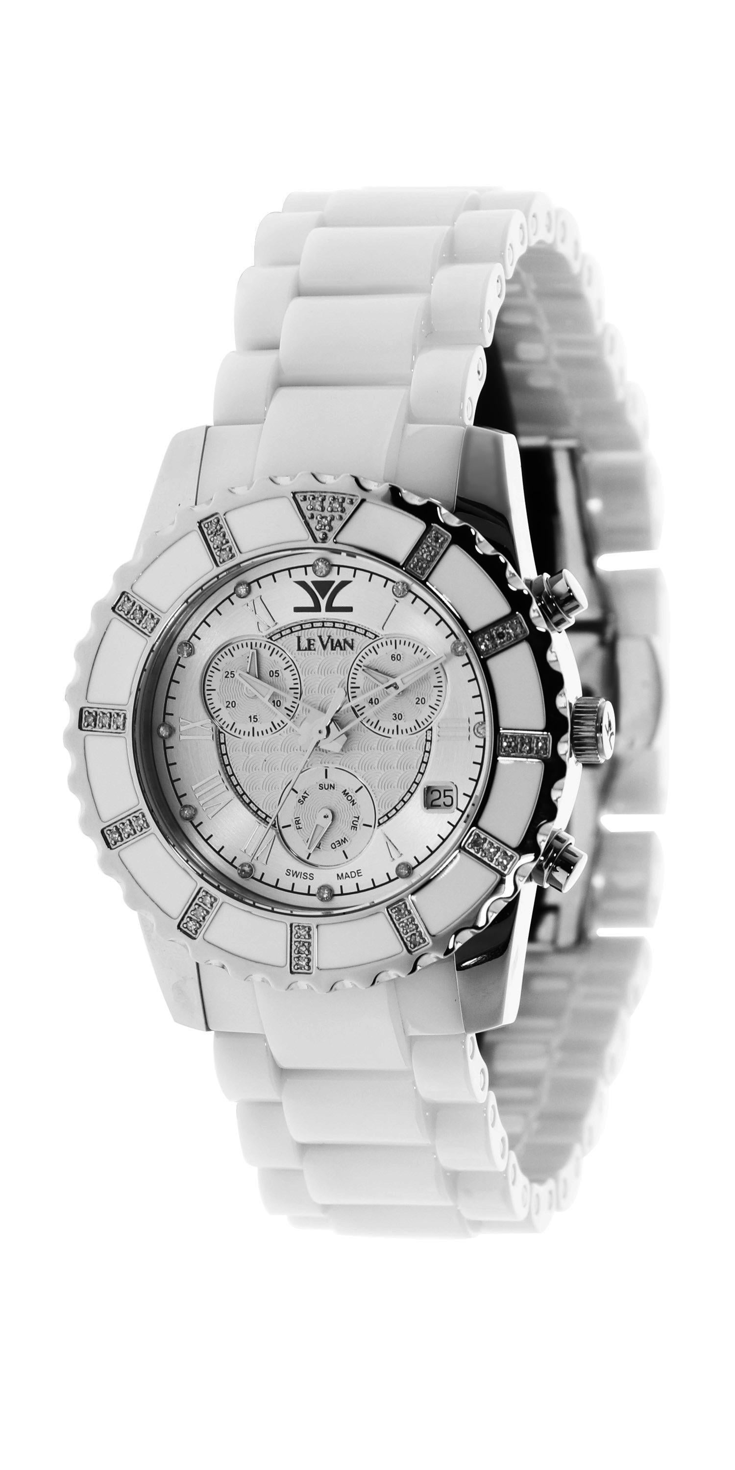 Le Vian 39mm Round Wristwatch featuring 0.24cts of Vanilla Diamonds in Vanilla Stainless Steel and a Ceramic Band.
