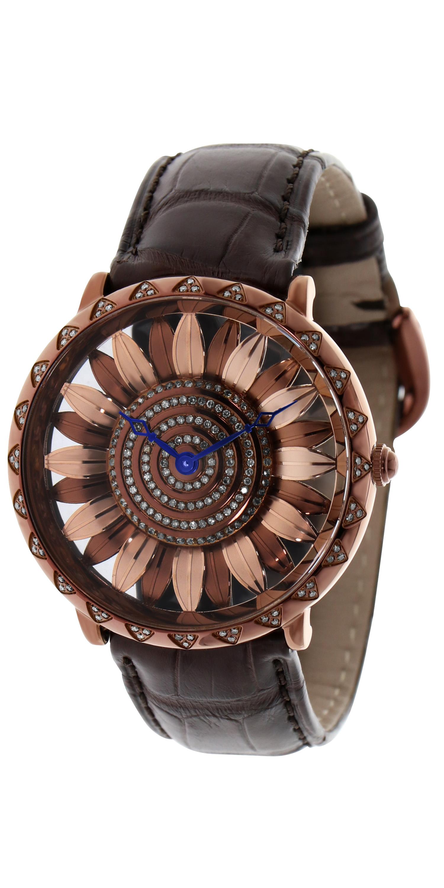Le Vian 44mm round Wristwatch with 1.04cts of Chocolate Diamonds, 0.1ct of orange Sapphire and set in Stainless Steel with a genuine Alligator Band.