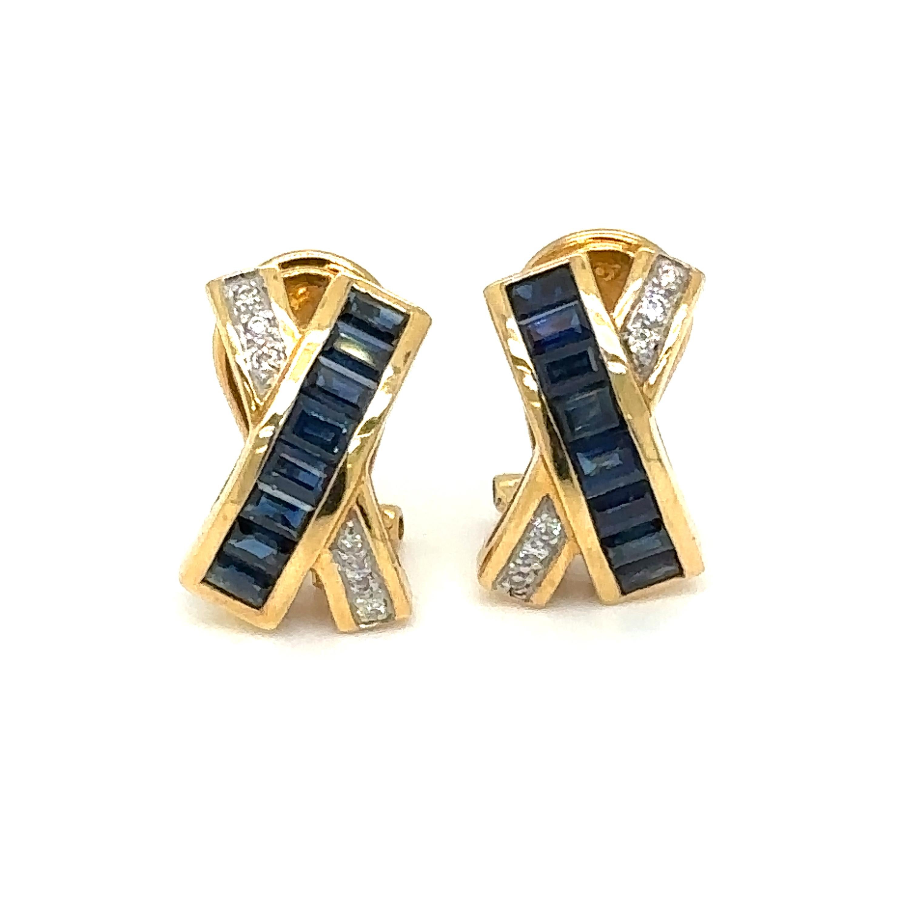 Item Details: These earrings by LE VIAN feature sapphires and diamonds in an X design with omega clips. These earrings convert to pierced and non-pierced. Another Le Vian unique design with the a beautiful color combination of sapphires and