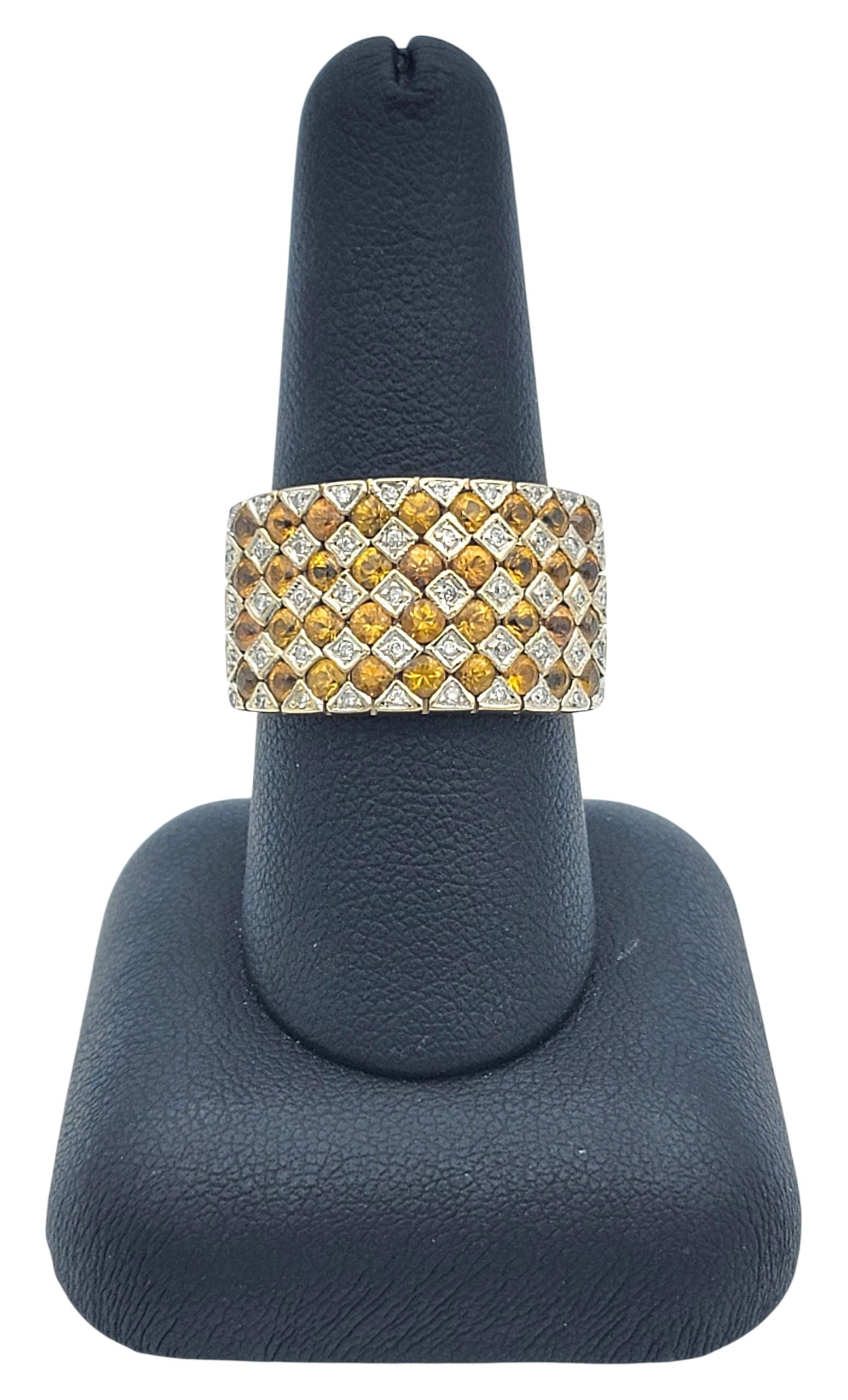 Anello Le Vane con zaffiro giallo e diamanti a scacchiera in oro bicolore 14 carati in vendita 4