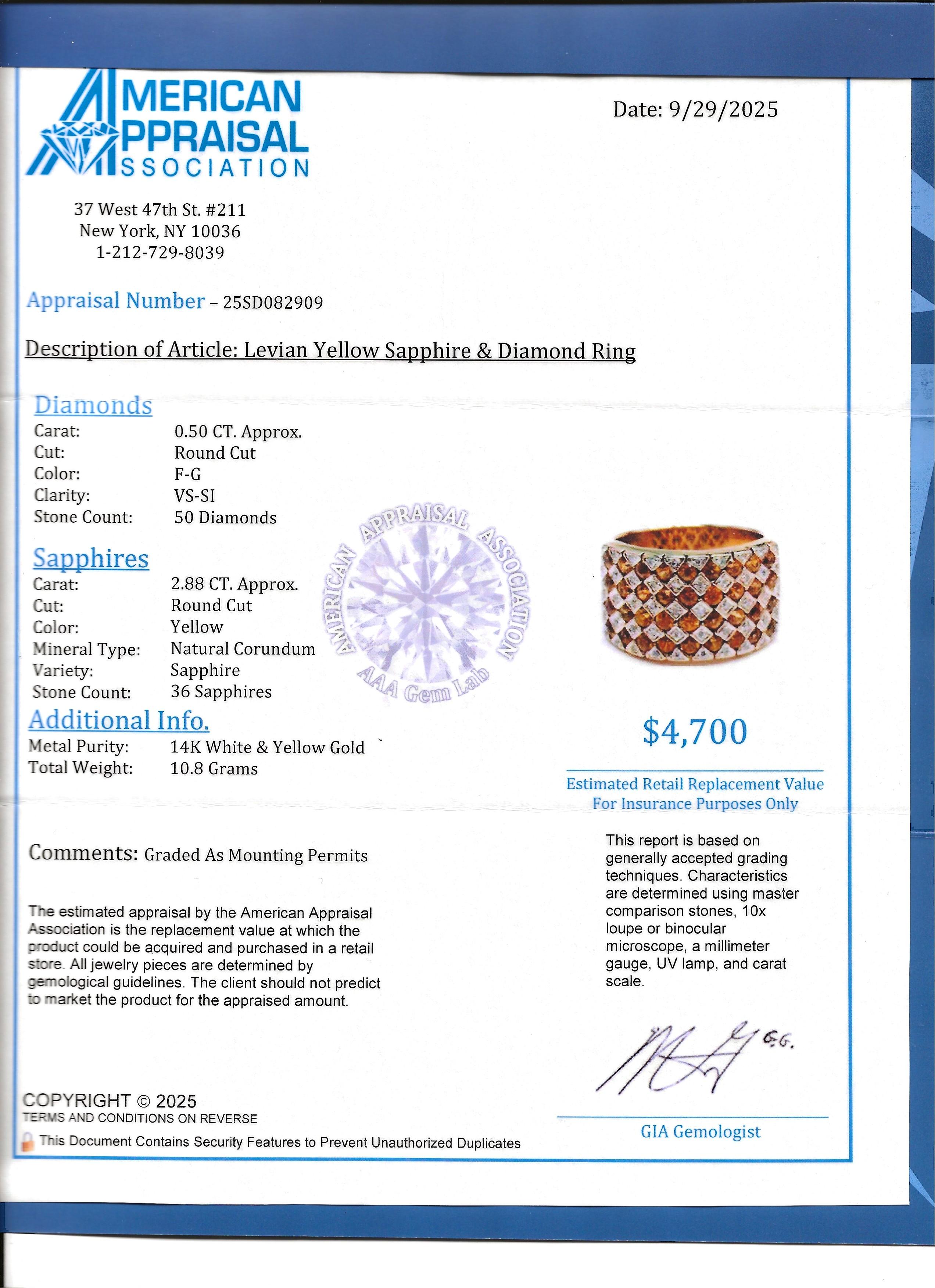 Anello Le Vane con zaffiro giallo e diamanti a scacchiera in oro bicolore 14 carati in vendita 5