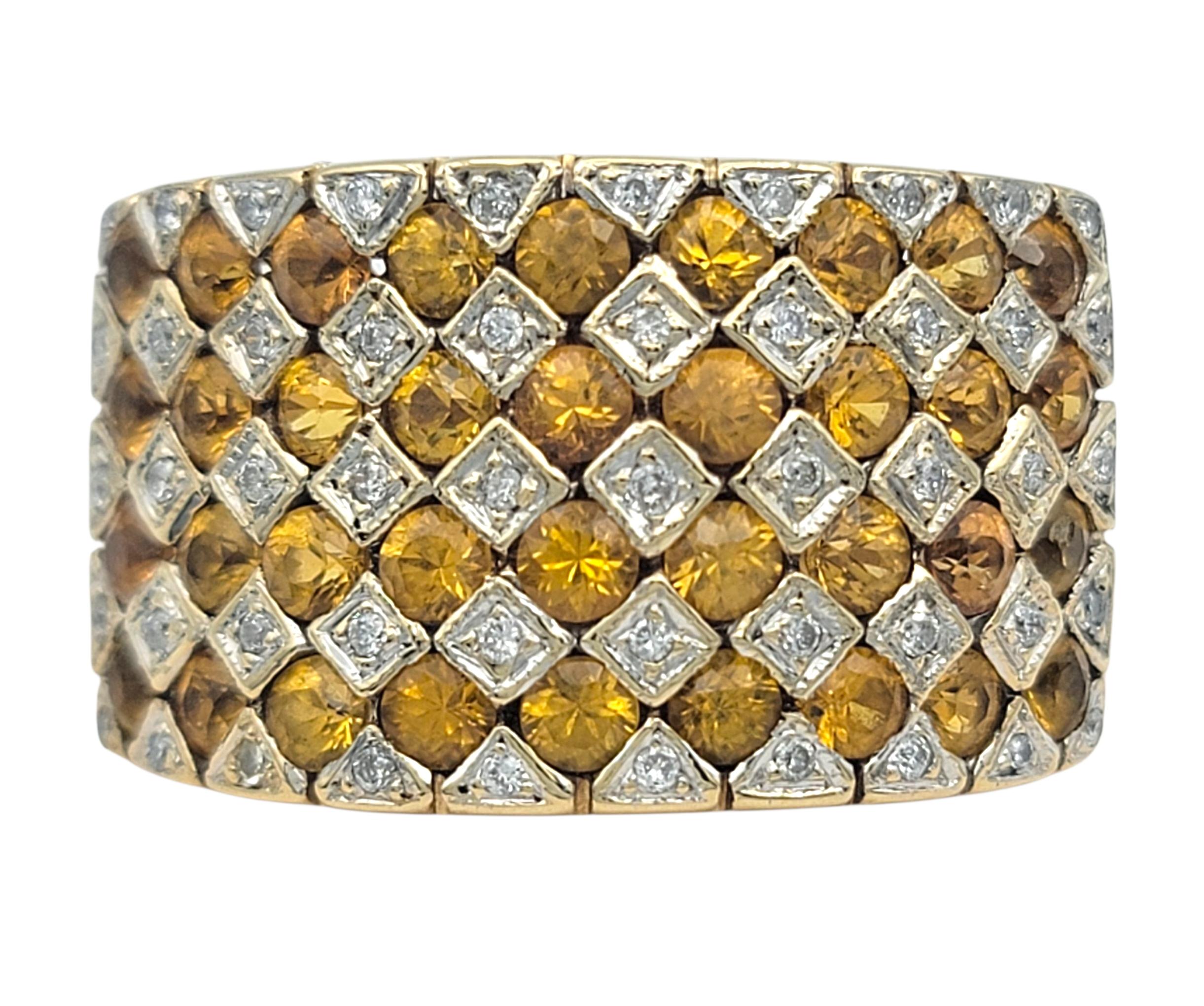 Contemporaneo Anello Le Vane con zaffiro giallo e diamanti a scacchiera in oro bicolore 14 carati in vendita