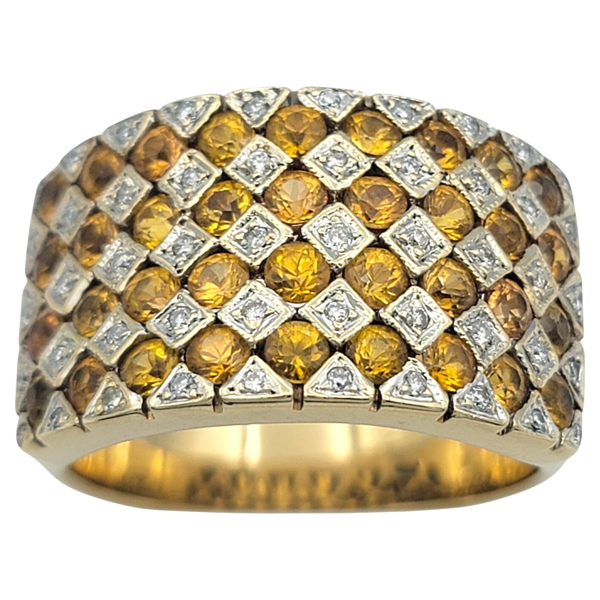 Anello Le Vane con zaffiro giallo e diamanti a scacchiera in oro bicolore 14 carati