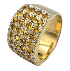 Le Vian Yellow Sapphire and Diamond Checkerboard Wide Band Ring in 14 Karat Gold