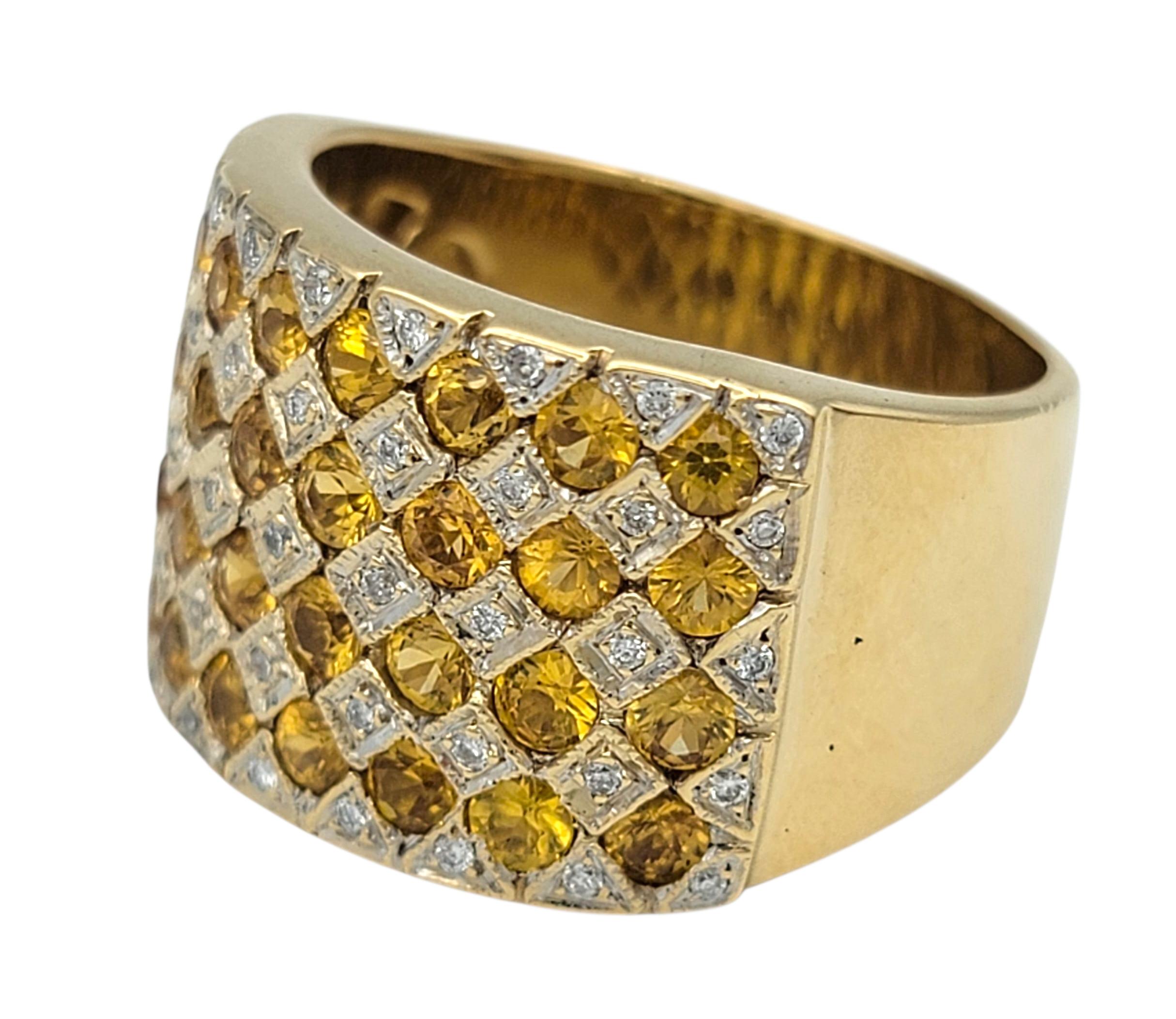 Le Vian - Bague à large bande en or 14 carats avec saphir jaune et diamant en forme de damier Bon état - En vente à Scottsdale, AZ
