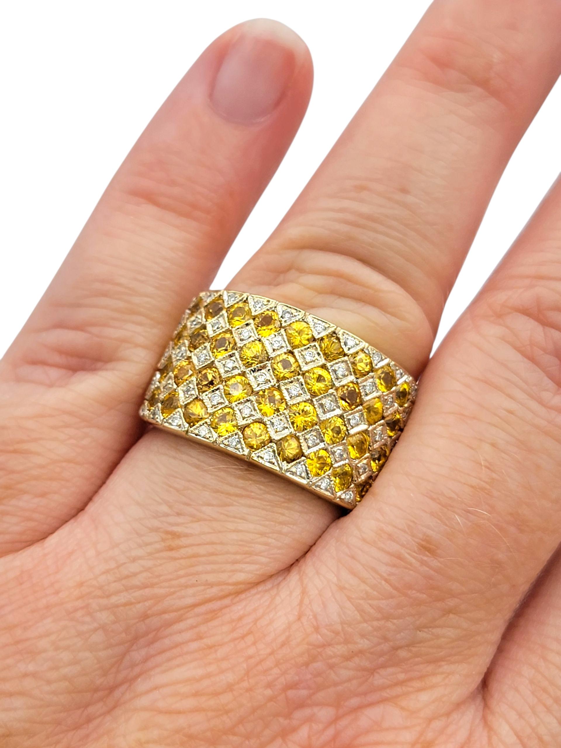 Le Vian - Bague à large bande en or 14 carats avec saphir jaune et diamant en forme de damier en vente 1