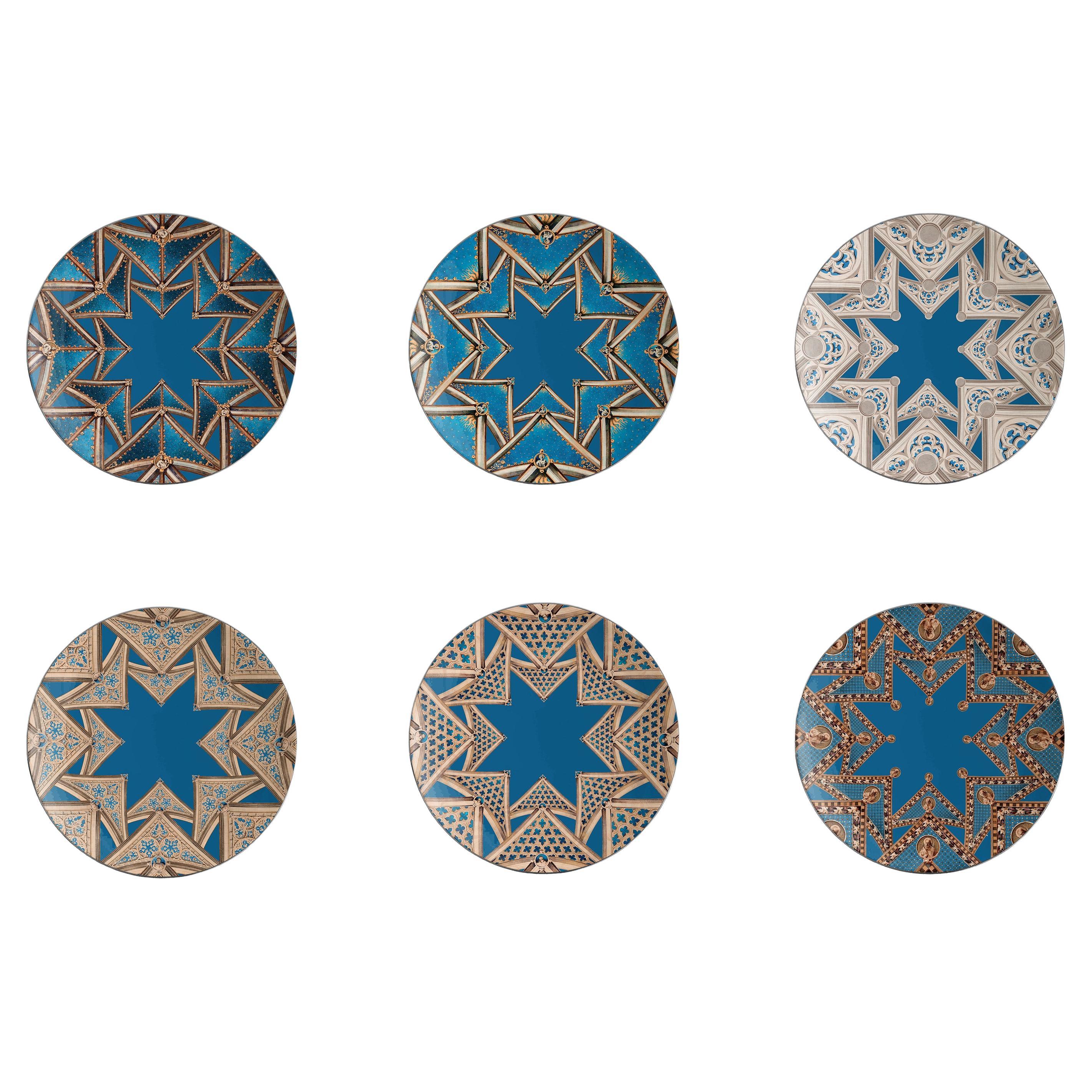 Le Volte Celesti, Six Contemporary Decorated Porcelain Dessert Plates