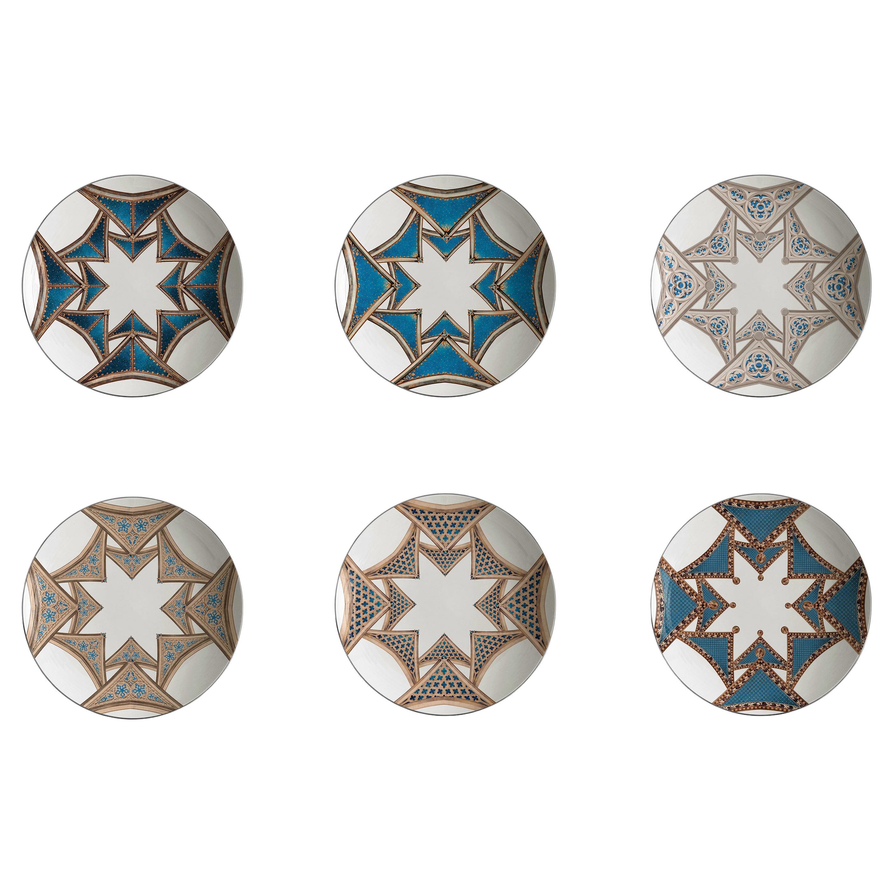 Le Volte Celesti, Six Contemporary Decorated Porcelain Soup Plates For Sale