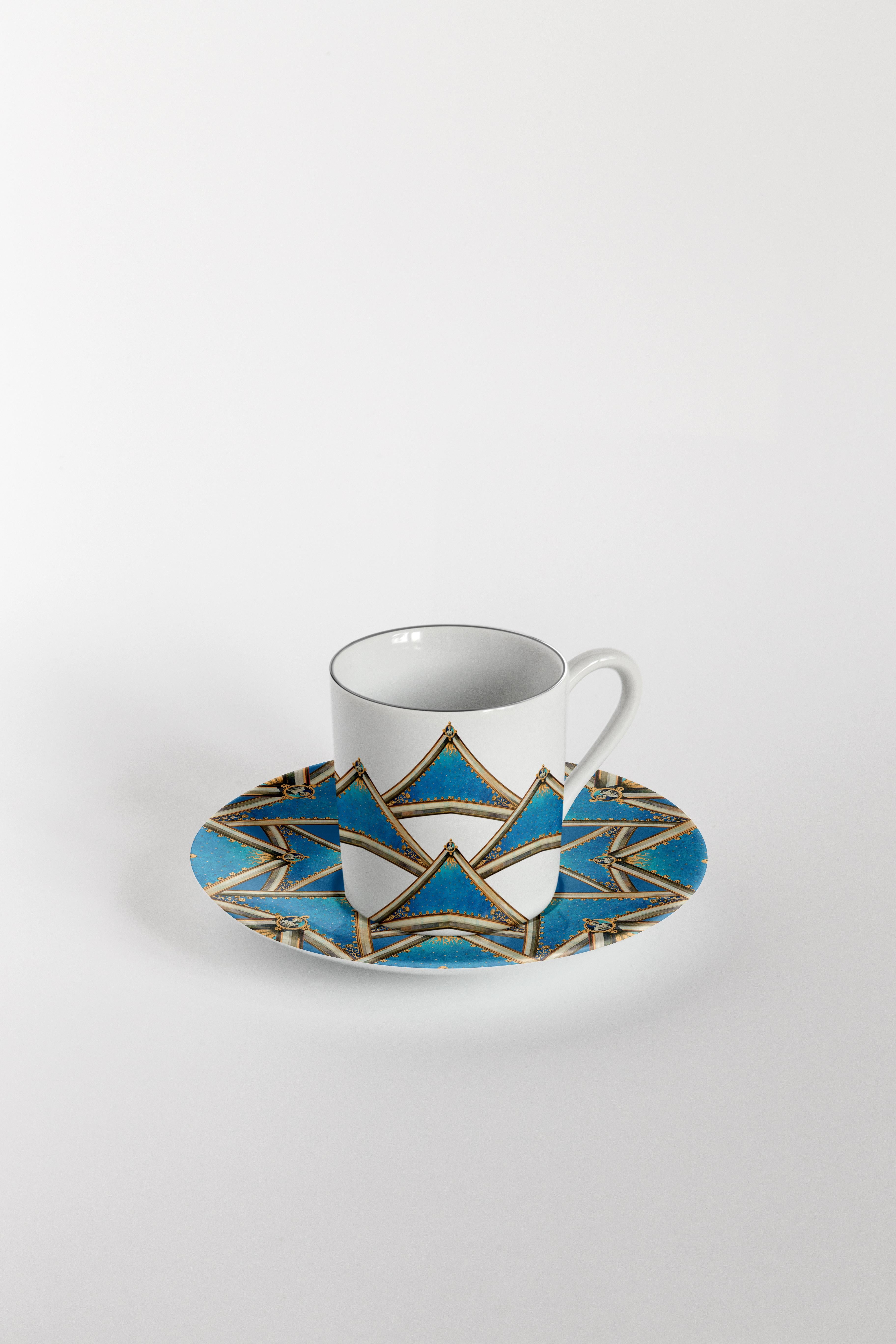 Italian Le Volte Celesti, Six Contemporary Decorated Coffee Cups with Plates For Sale