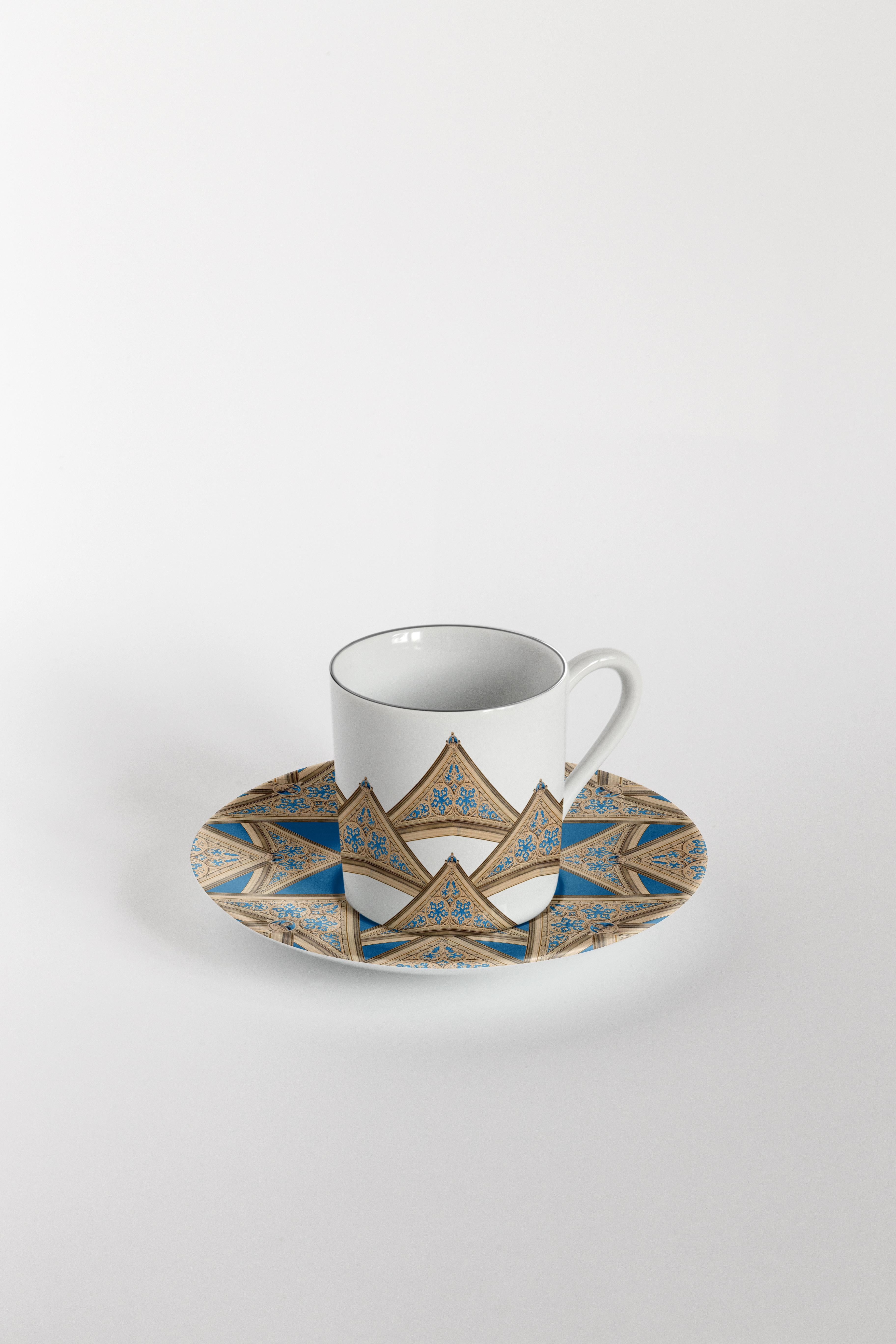 Porcelain Le Volte Celesti, Six Contemporary Decorated Coffee Cups with Plates For Sale