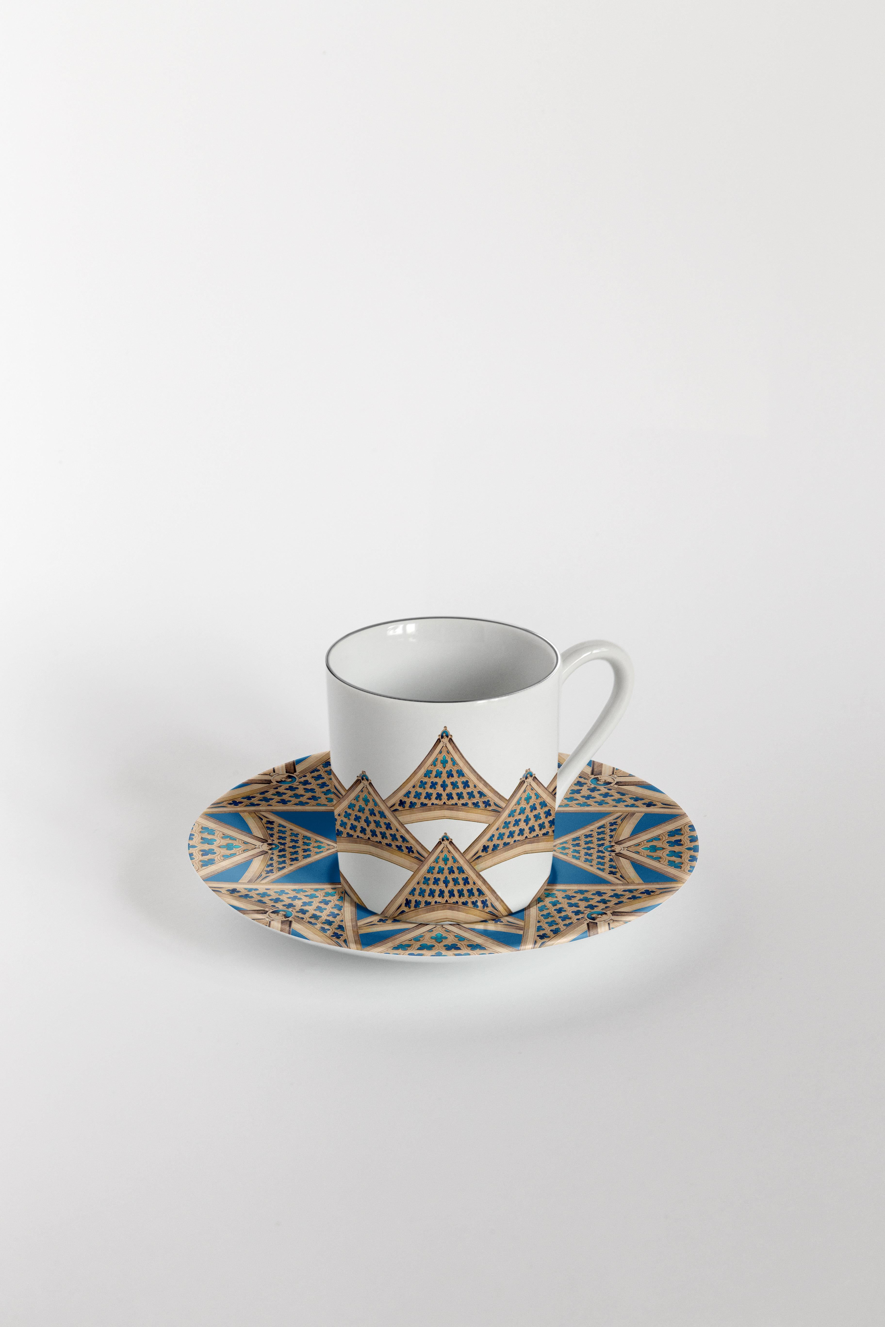 Porcelaine Six tasses à café décorées contemporaines avec assiettes Le Volte Celesti en vente