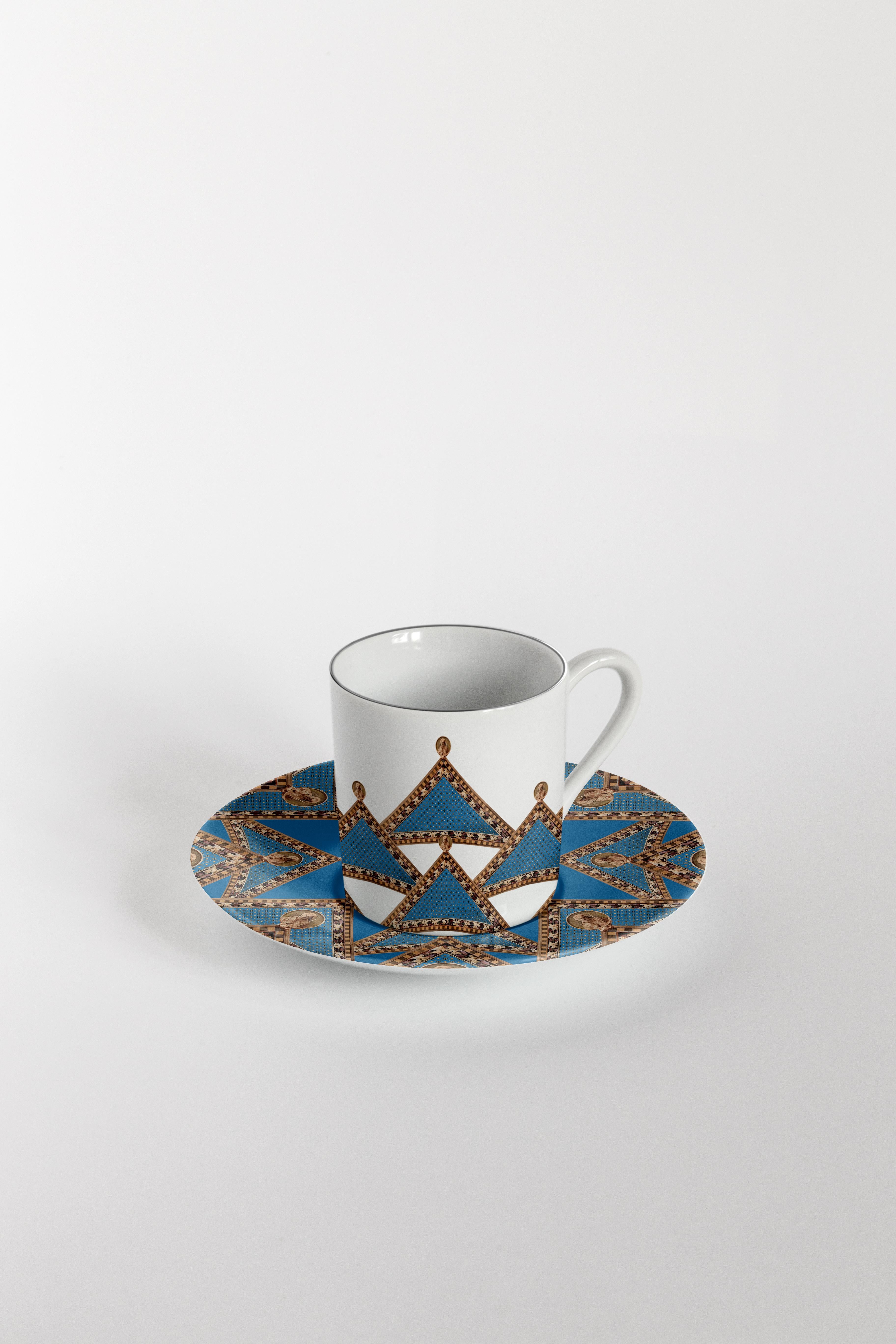 Six tasses à café décorées contemporaines avec assiettes Le Volte Celesti en vente 1