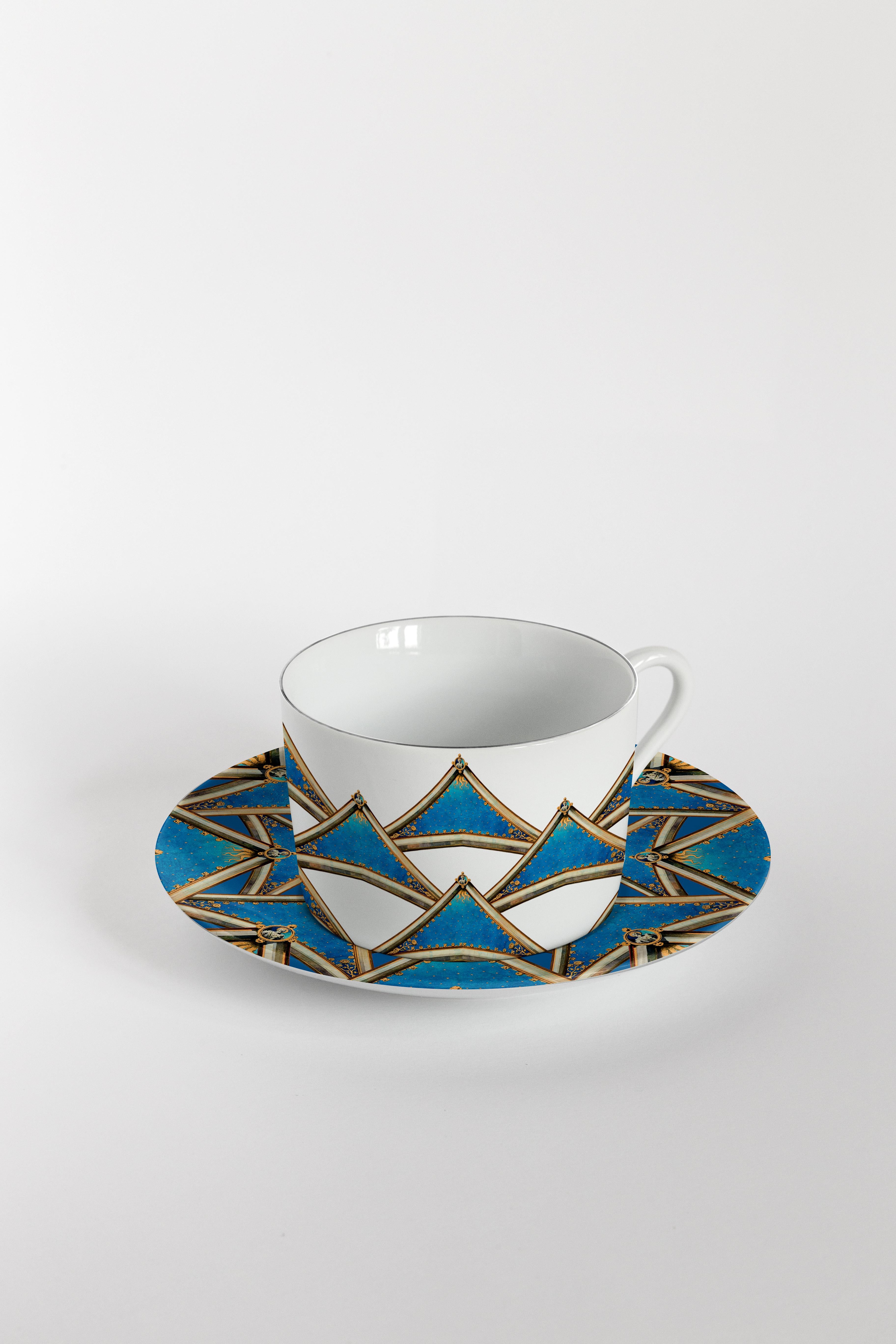 Italian Le Volte Celesti, Six Contemporary Decorated Tea Cups with Plates For Sale