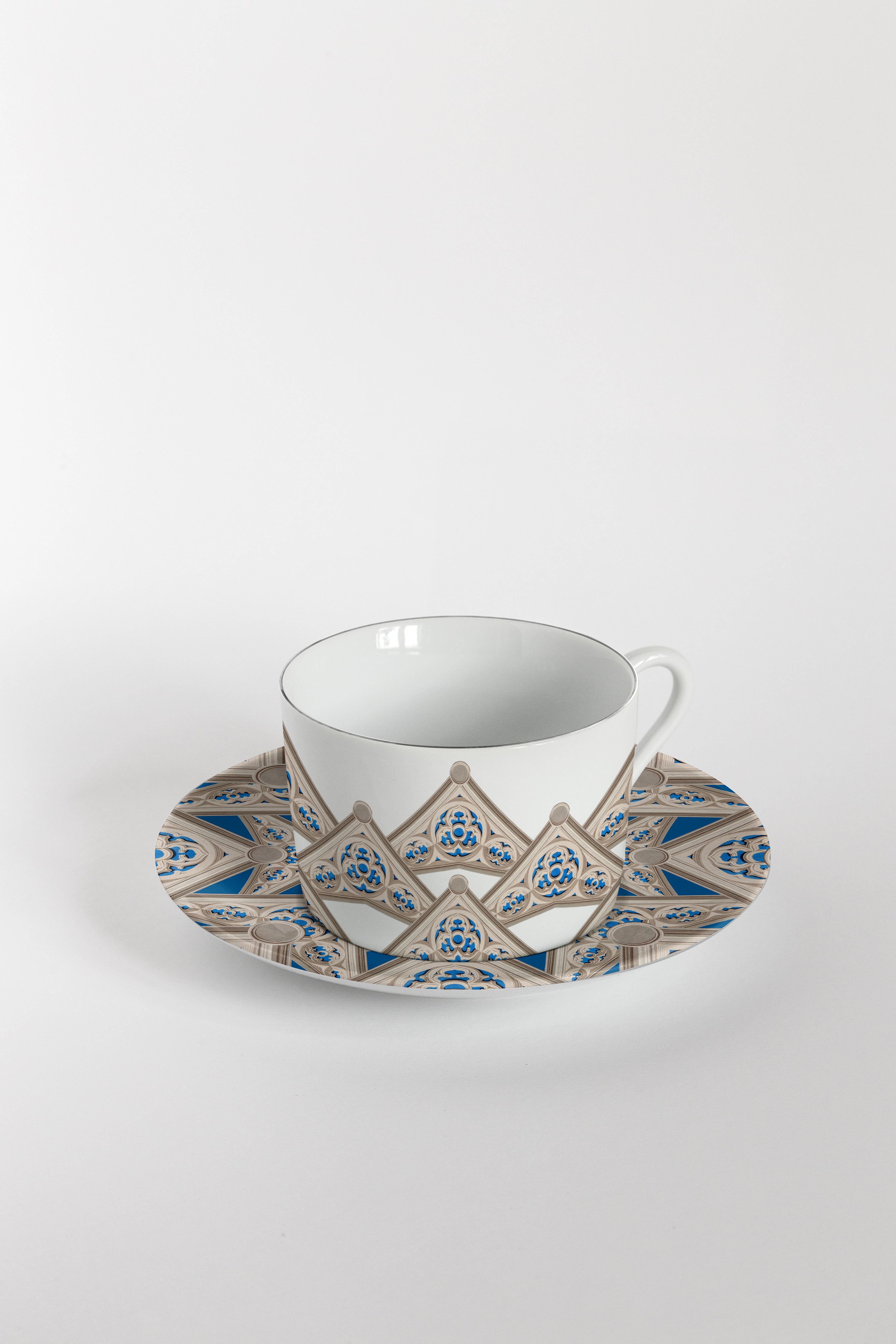 Six tasses à thé décorées contemporaines avec assiettes Le Volte Celesti Neuf - En vente à Milano, Lombardia