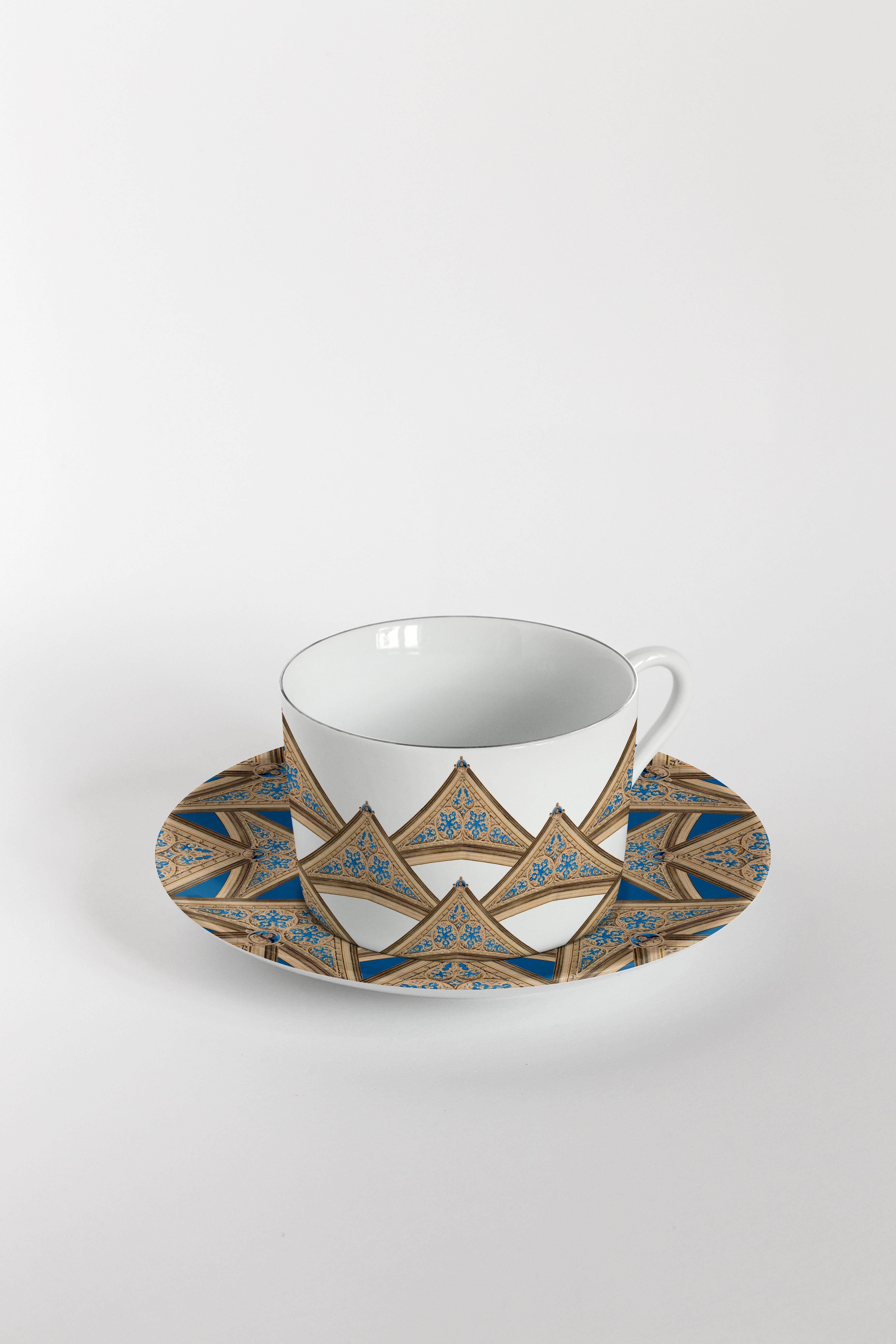 Porcelain Le Volte Celesti, Six Contemporary Decorated Tea Cups with Plates For Sale