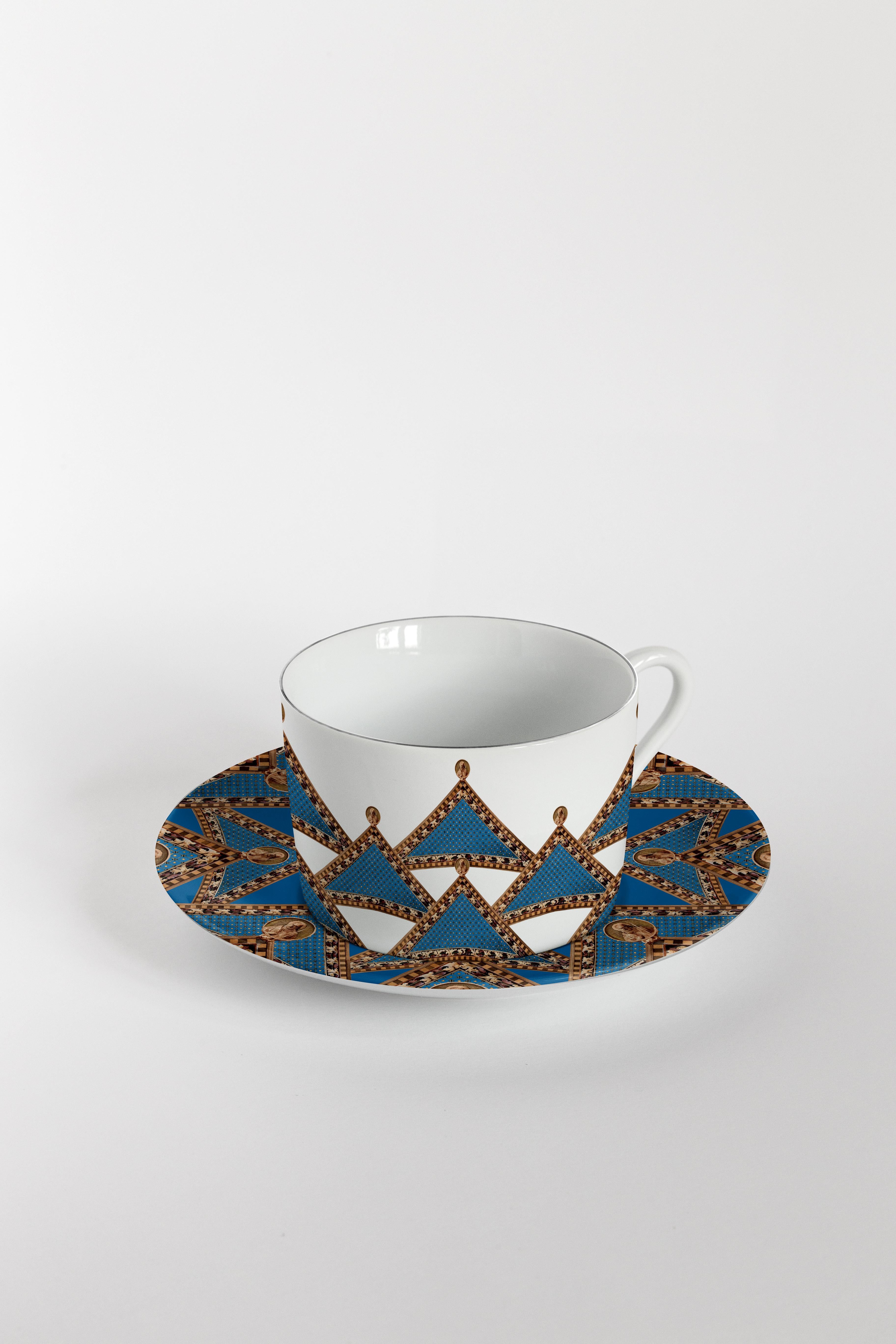 Six tasses à thé décorées contemporaines avec assiettes Le Volte Celesti en vente 1