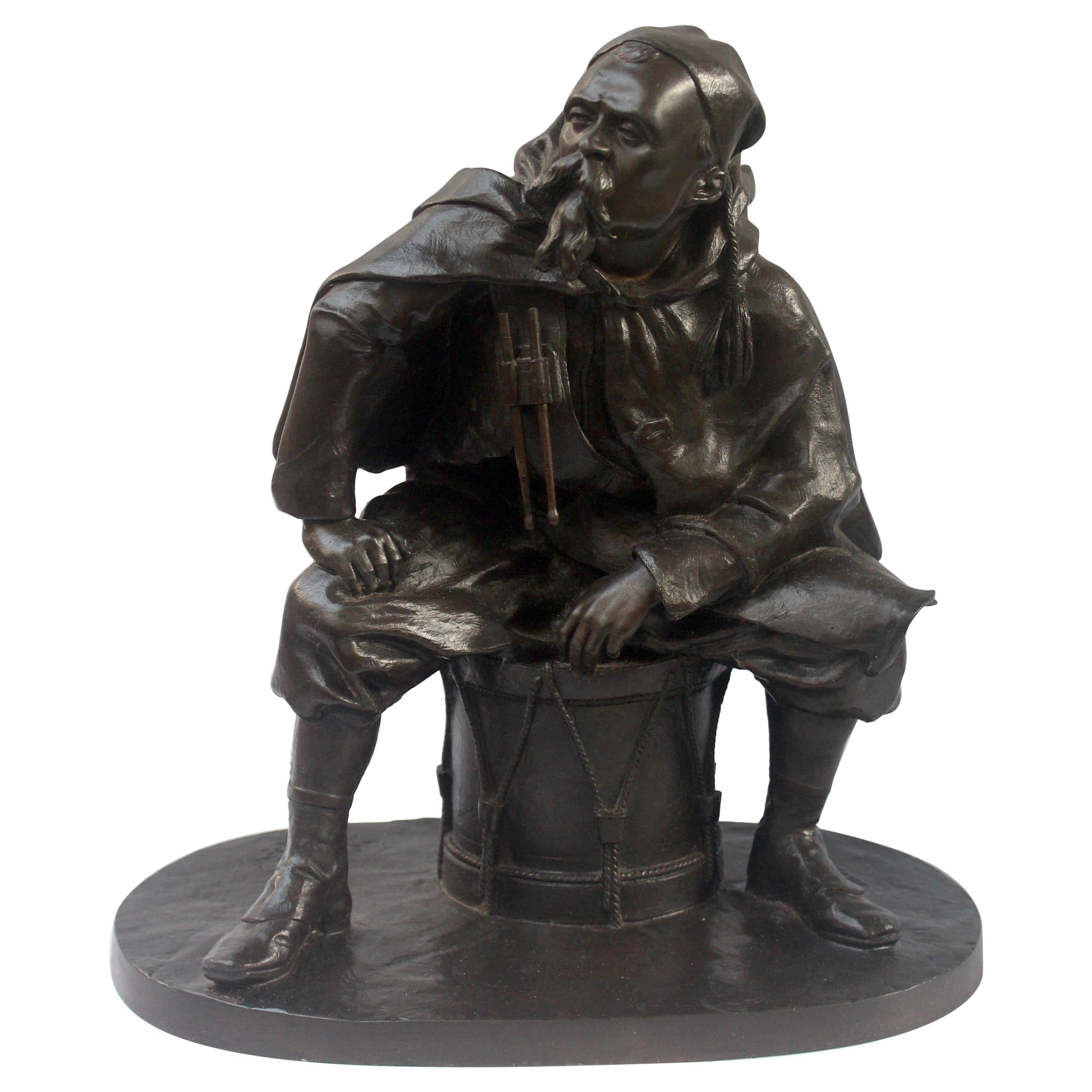 "Le Zouave assis sur un tambour" a French Bronze Figure by Léopold Eugène Kampf