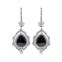 Le2885-118k White Gold & Pear Shape Black Diamond Earring