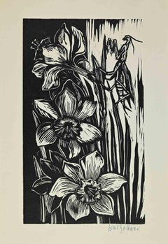 Vintage Ex Libris - The Praying Mantis - woodcut by Lea Botteri - 1961