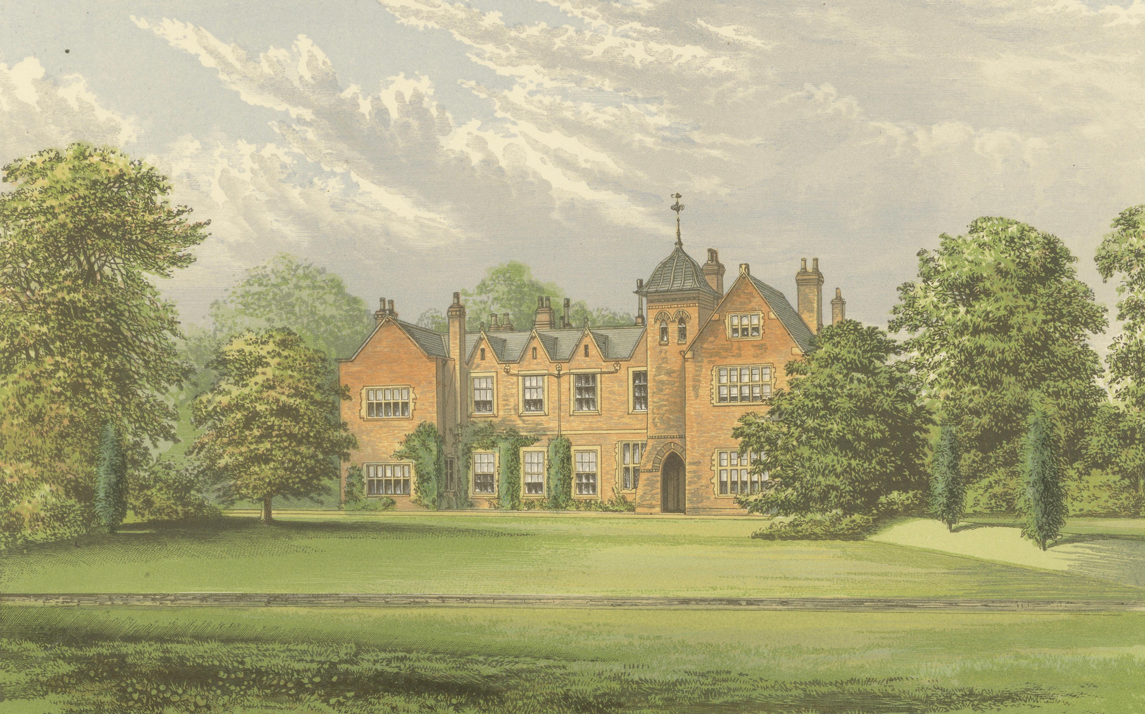 Lea Country House View, Victorian English Estate Landscape Engraving, c.1850