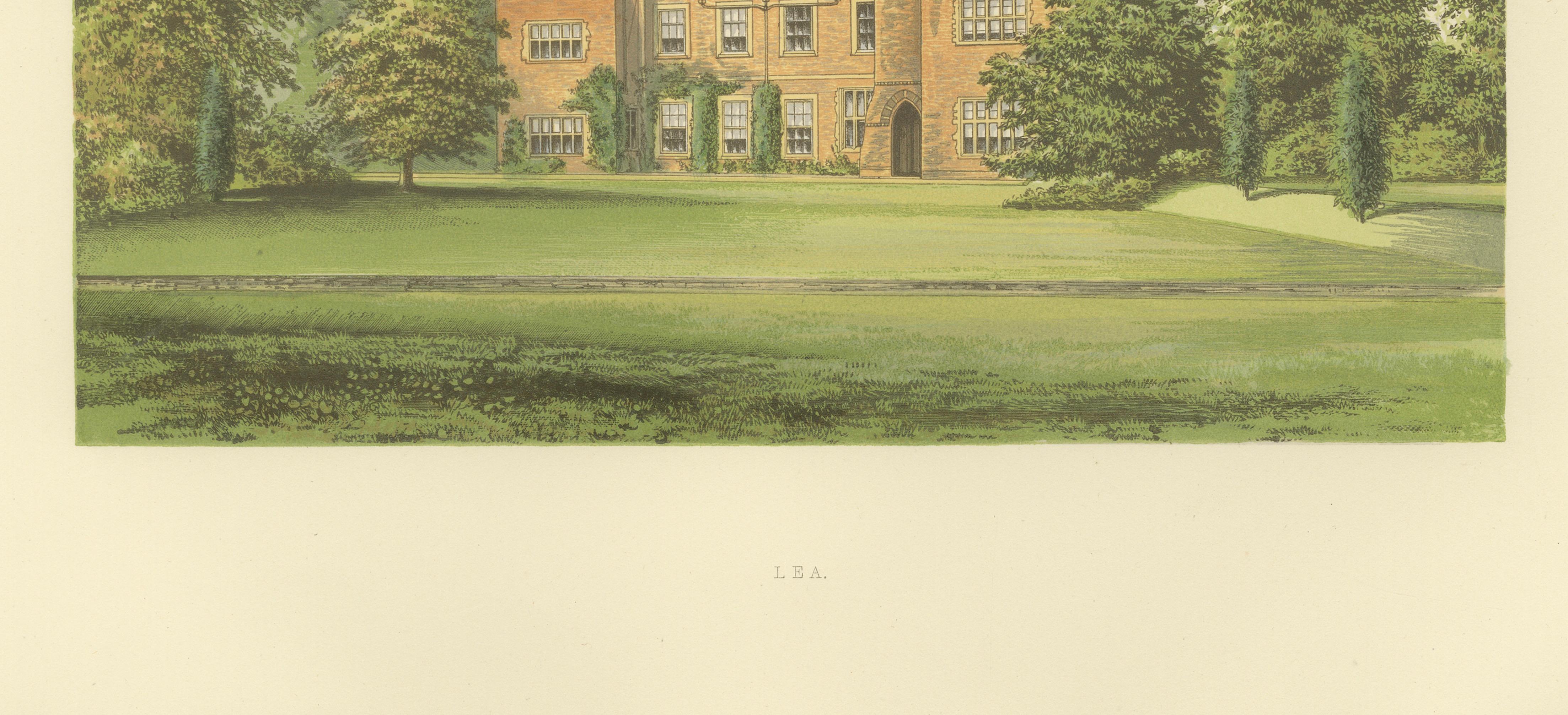 Lea Country House View, Victorian English Estate Landscape Engraving, c.1850