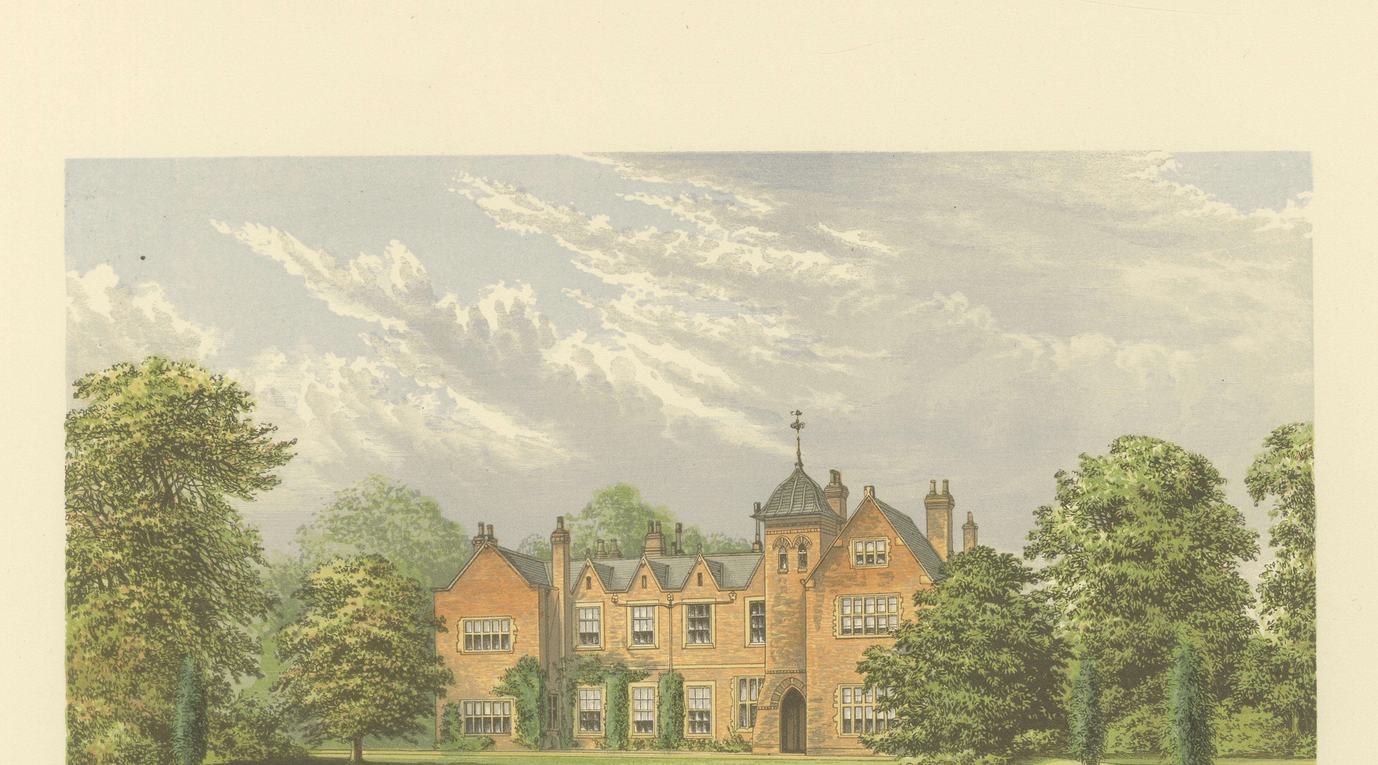 Lea Country House View, Victorian English Estate Landscape Engraving, c.1850