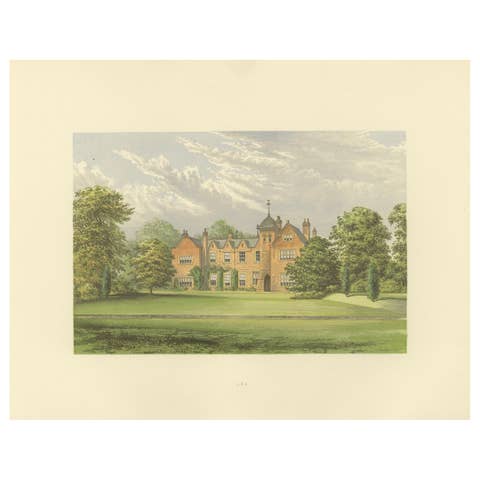 Lea Country House View, Victorian English Estate Landscape Engraving, c.1850