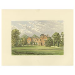 Lea Country House View, Victorian English Estate Landscape Engraving, c.1850
