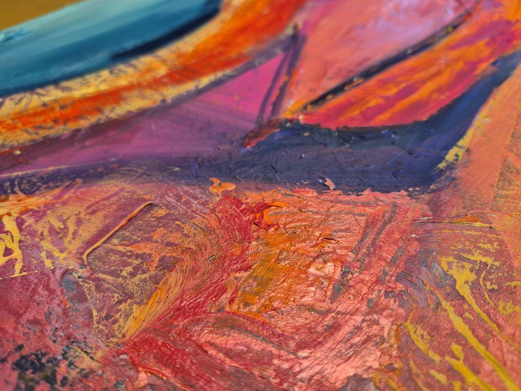 Fishermen’s small boat harbor backside - Abstract Expressionist Painting by Lea Karvala