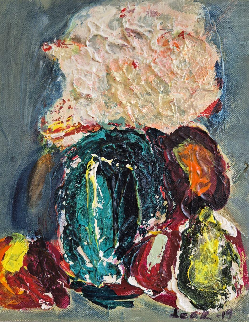 Lea Karvala Still-Life Painting - Flowers and pear