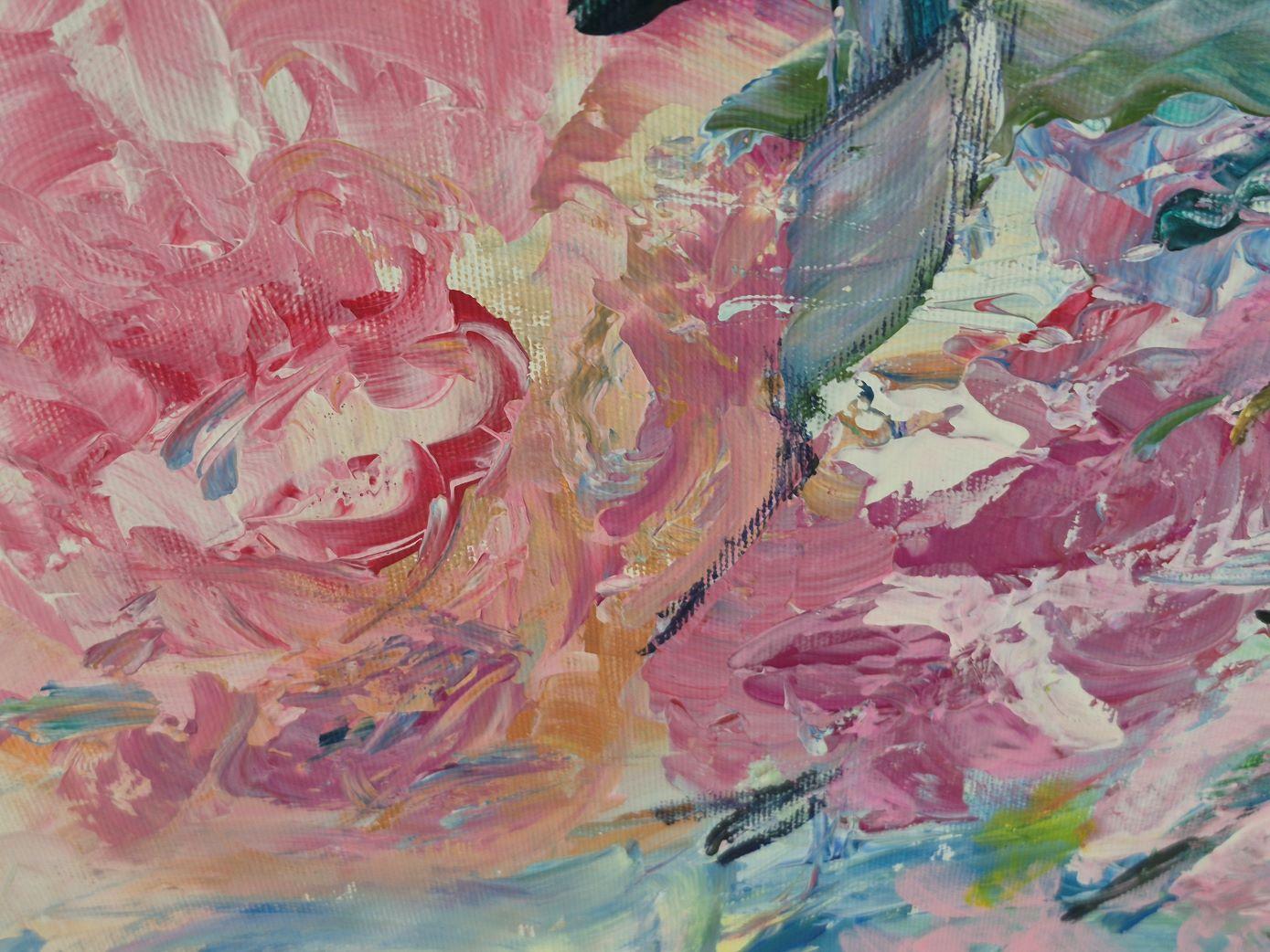 My daughter’s flowers - Gray Abstract Painting by Lea Karvala