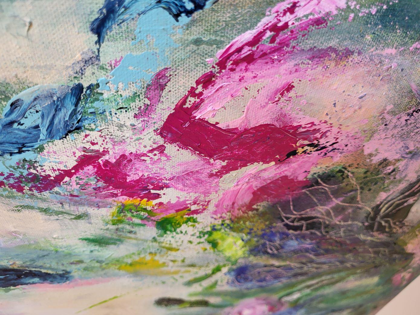 My garden in the year 2024 - Gray Landscape Painting by Lea Karvala