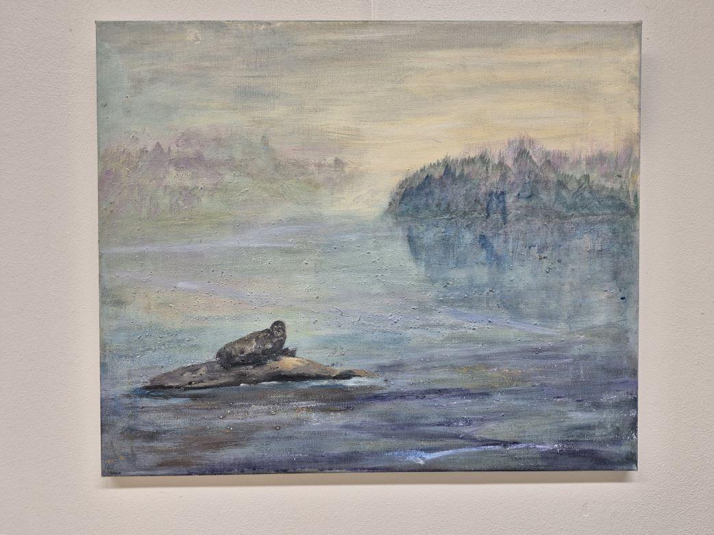 Saimaa ringed seal (Grau), Animal Painting, von Lea Karvala
