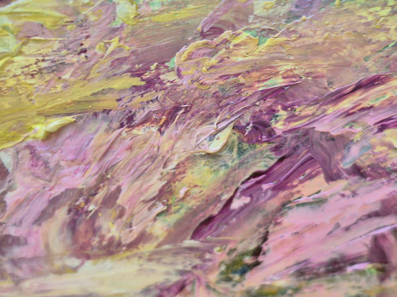 The pink and yellow flower bed (Abstrakt), Painting, von Lea Karvala