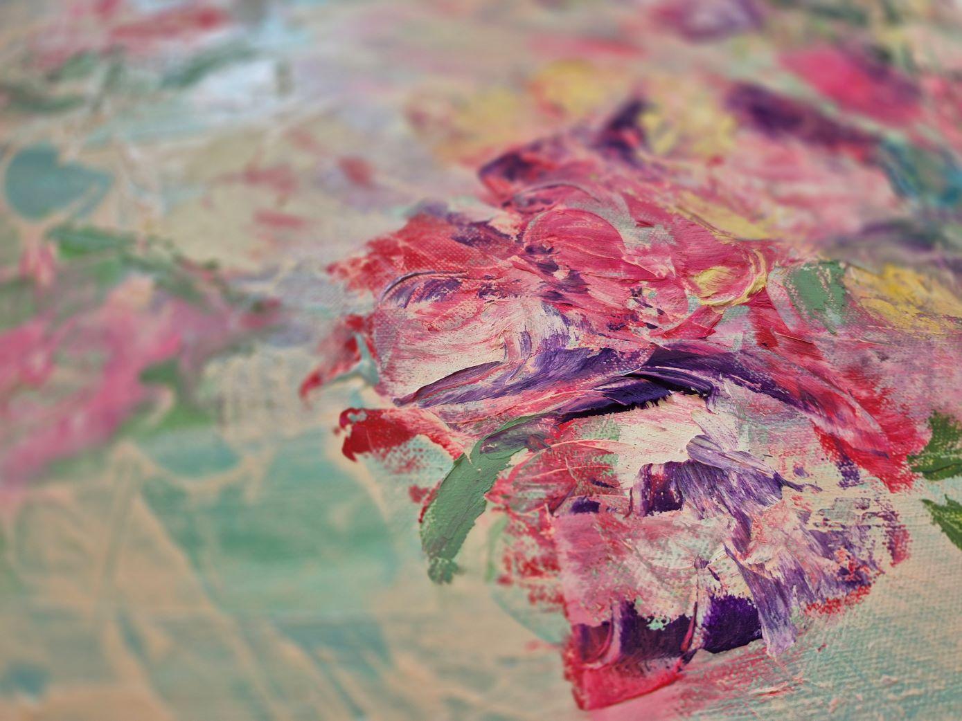 They seem to like flowers - Gray Abstract Painting by Lea Karvala